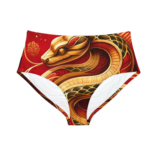 "Crimson Serenity: The Golden Snake" - High Waisted Bikini Bottom