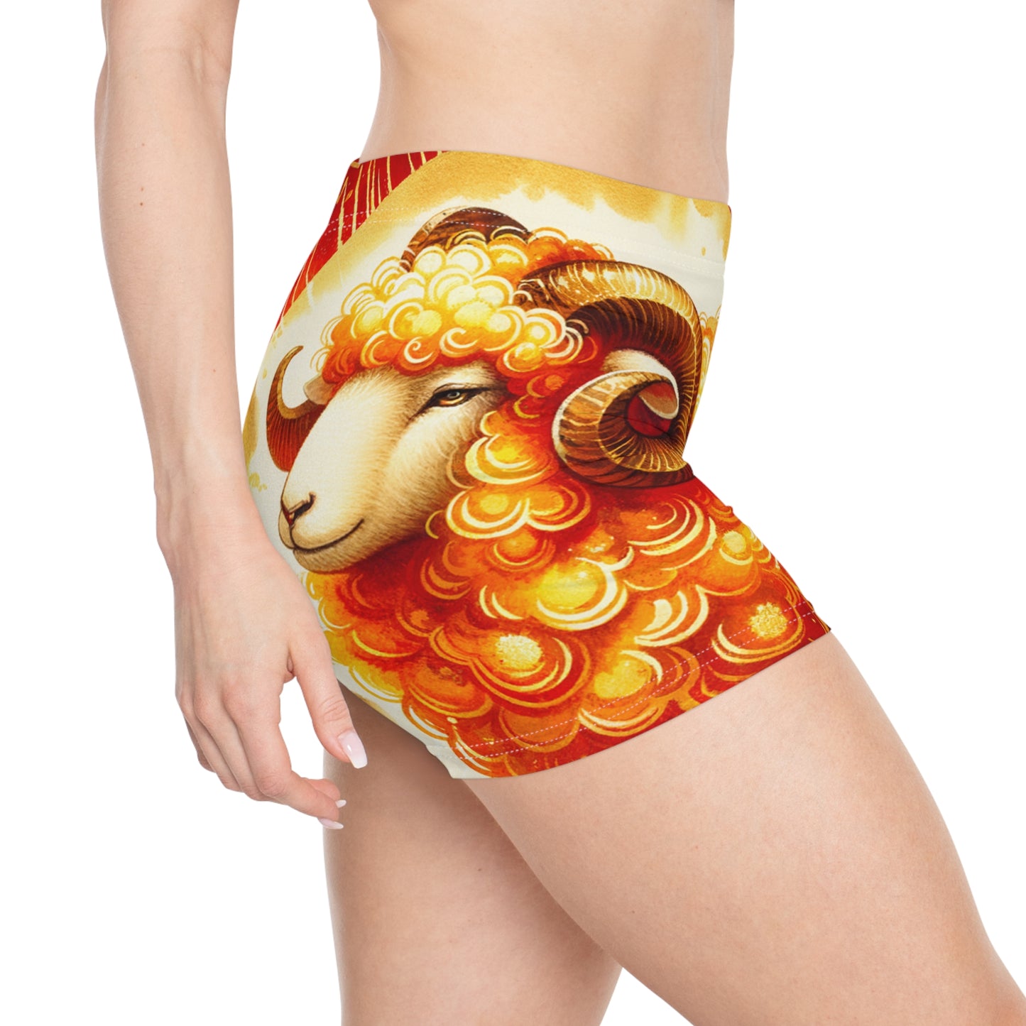 "Auspicious Gold of Divine Ewe: A Lunar New Year Revelry" - Mini Hot Yoga Short