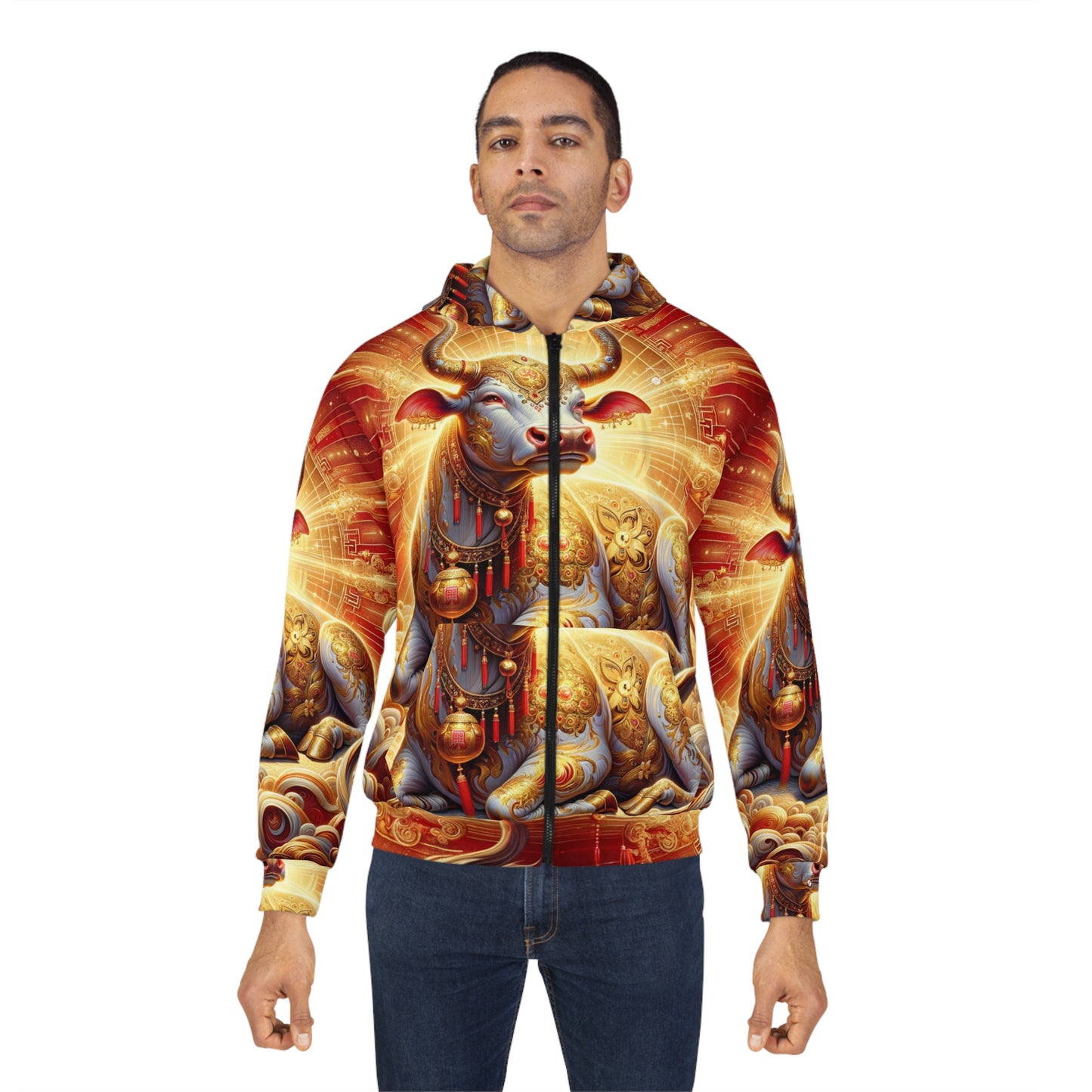 "Golden Euphoria: A Dance of the Divine Bovine" - Zip Hoodie