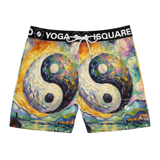 "Spectral Duality: An Impressionist Balance" - Swim Shorts (Mid-Length) for Men