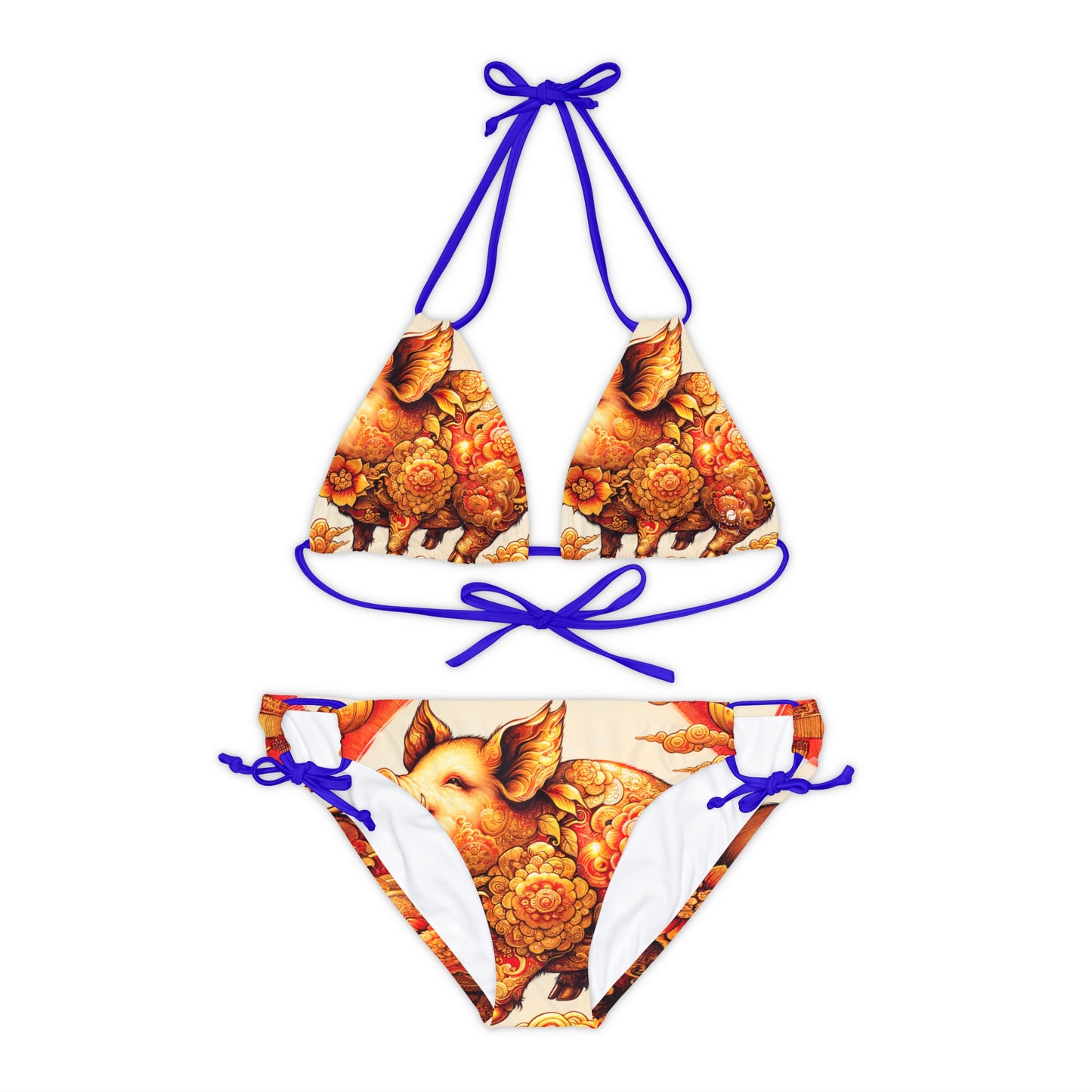 "Golden Prosperity: The Divine Swine Celebration" - Lace-up Bikini Set