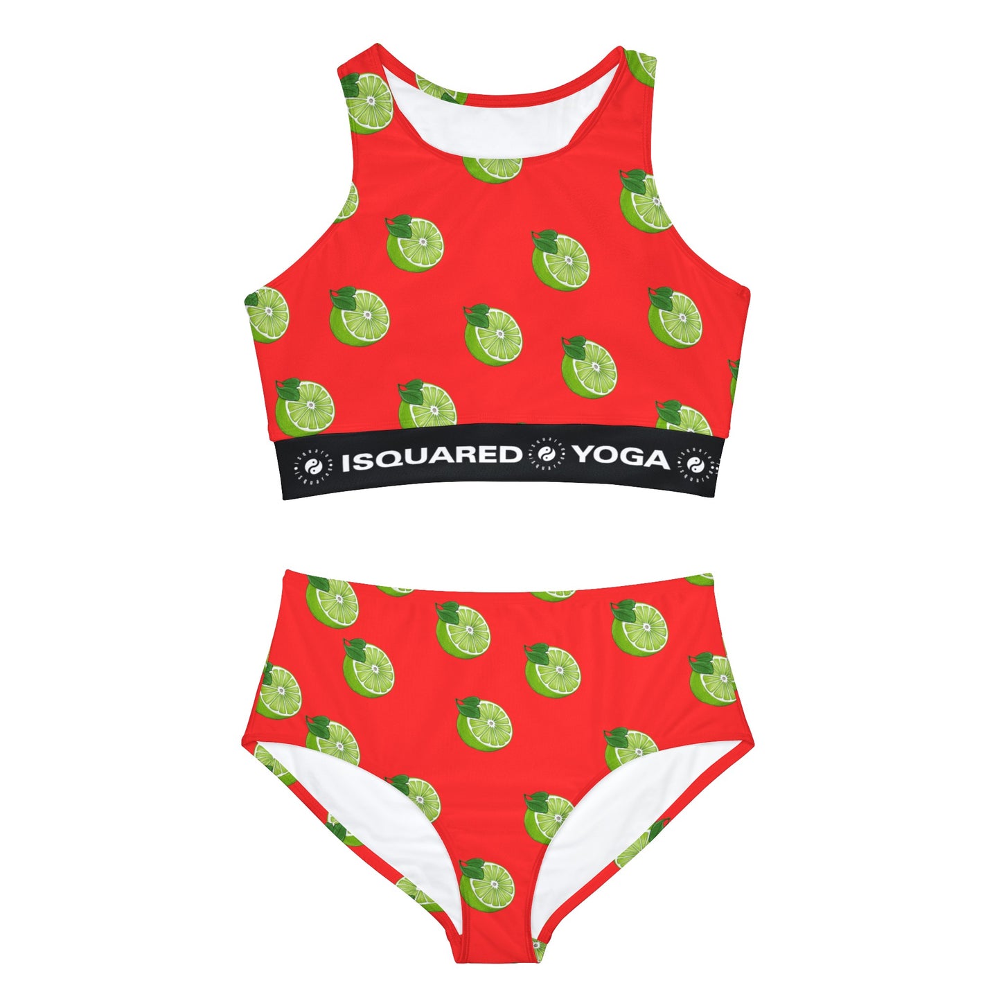 #FF3131 Orange vif + citron vert - Ensemble bikini de yoga chaud