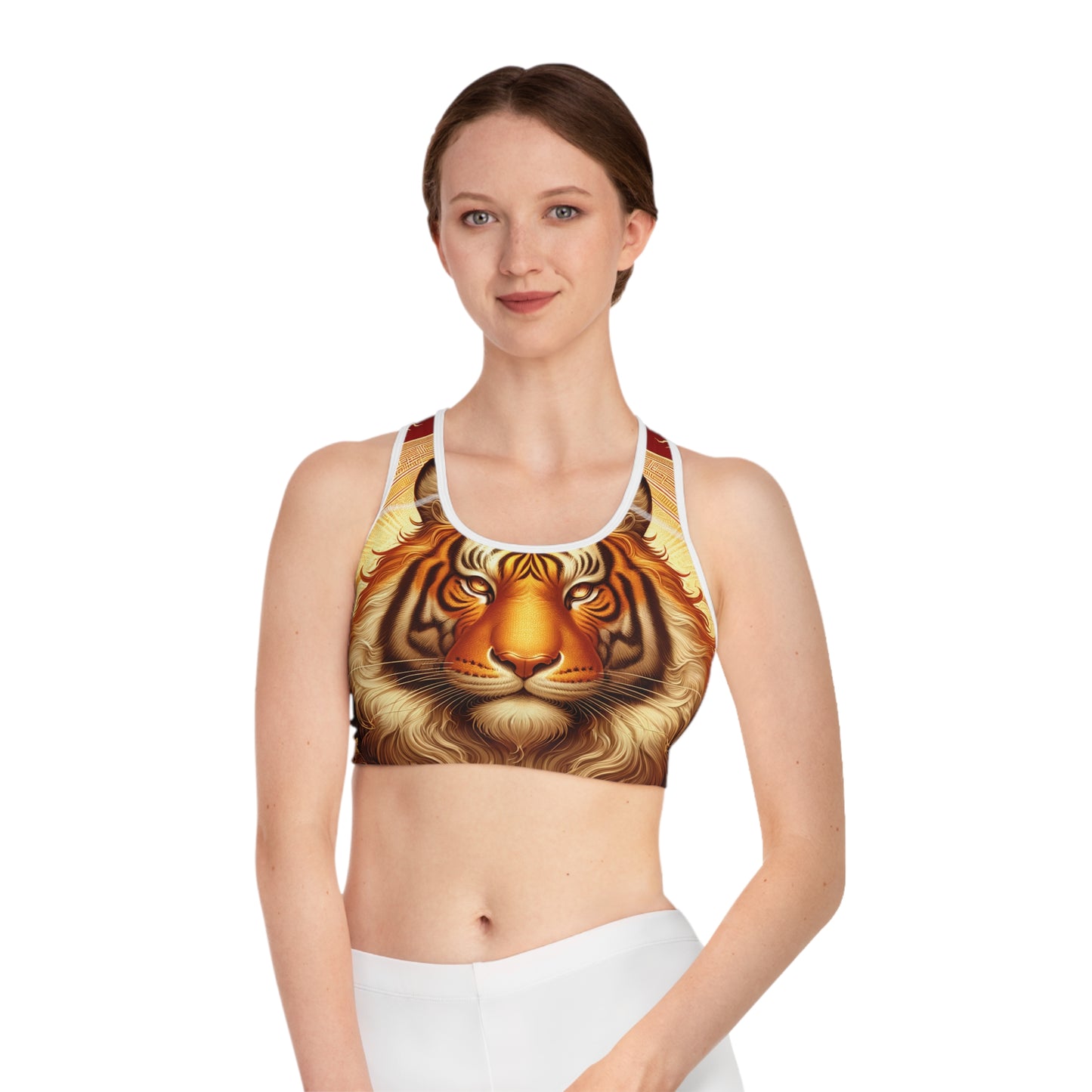 "Golden Majesty: Ascension of the Lunar Tiger" - High Performance Sports Bra