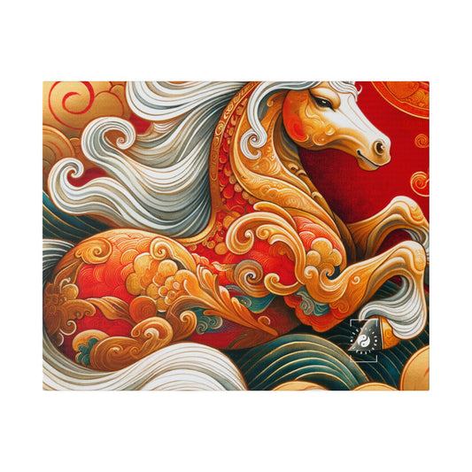 "Gold Gallop on Vermilion Vista: A Lunar New Year’s Ode" - Art Print Canvas