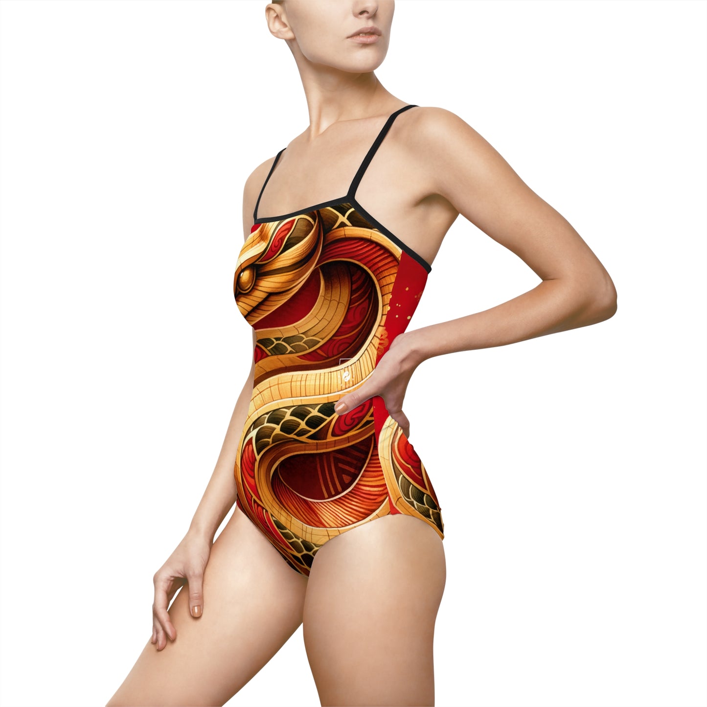 "Crimson Serenity: The Golden Snake" - Openback Swimsuit