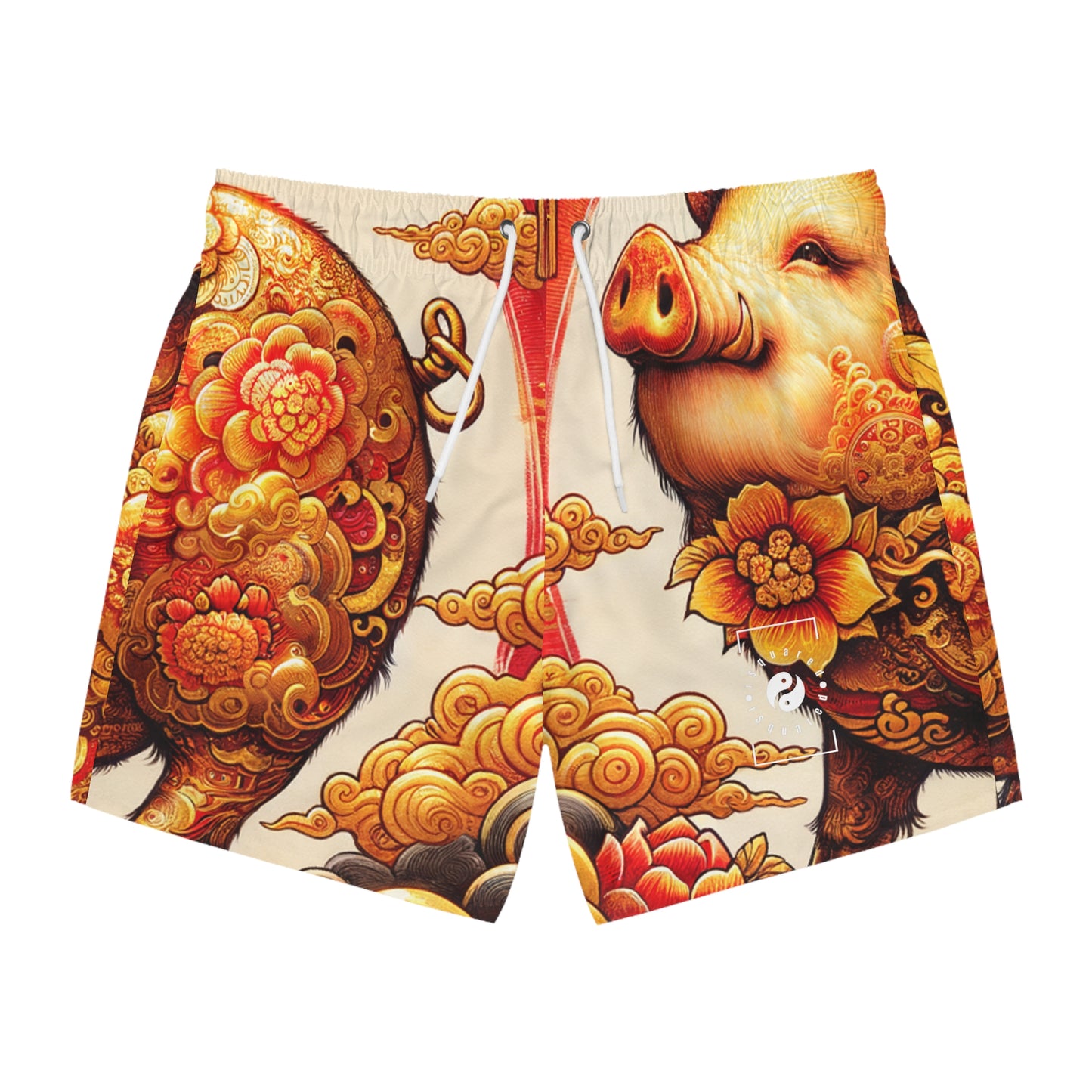 "Golden Prosperity: The Divine Swine Celebration" - Swim Trunks for Men