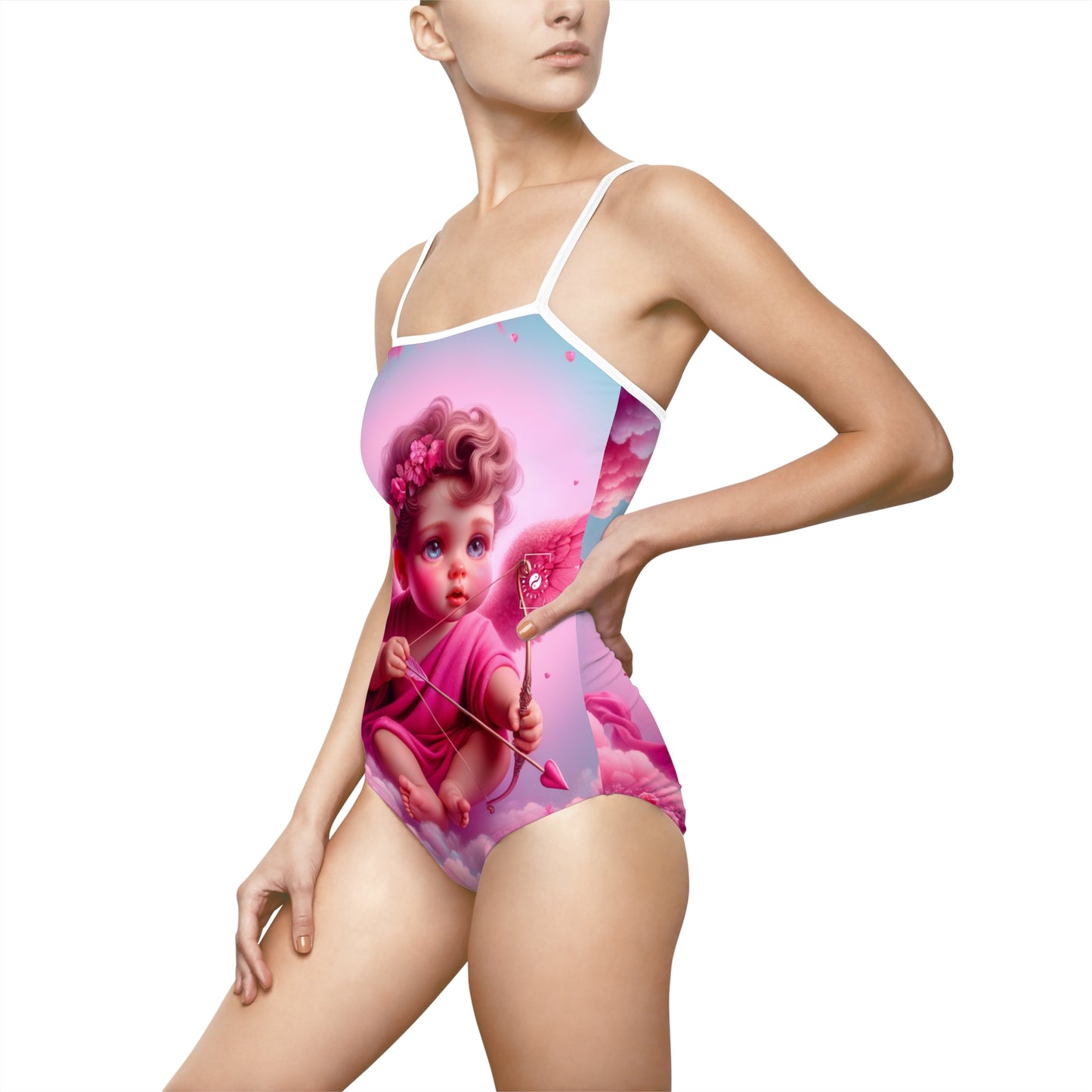 "Bold Blush: A Cupid's Love Affair" - Openback Swimsuit