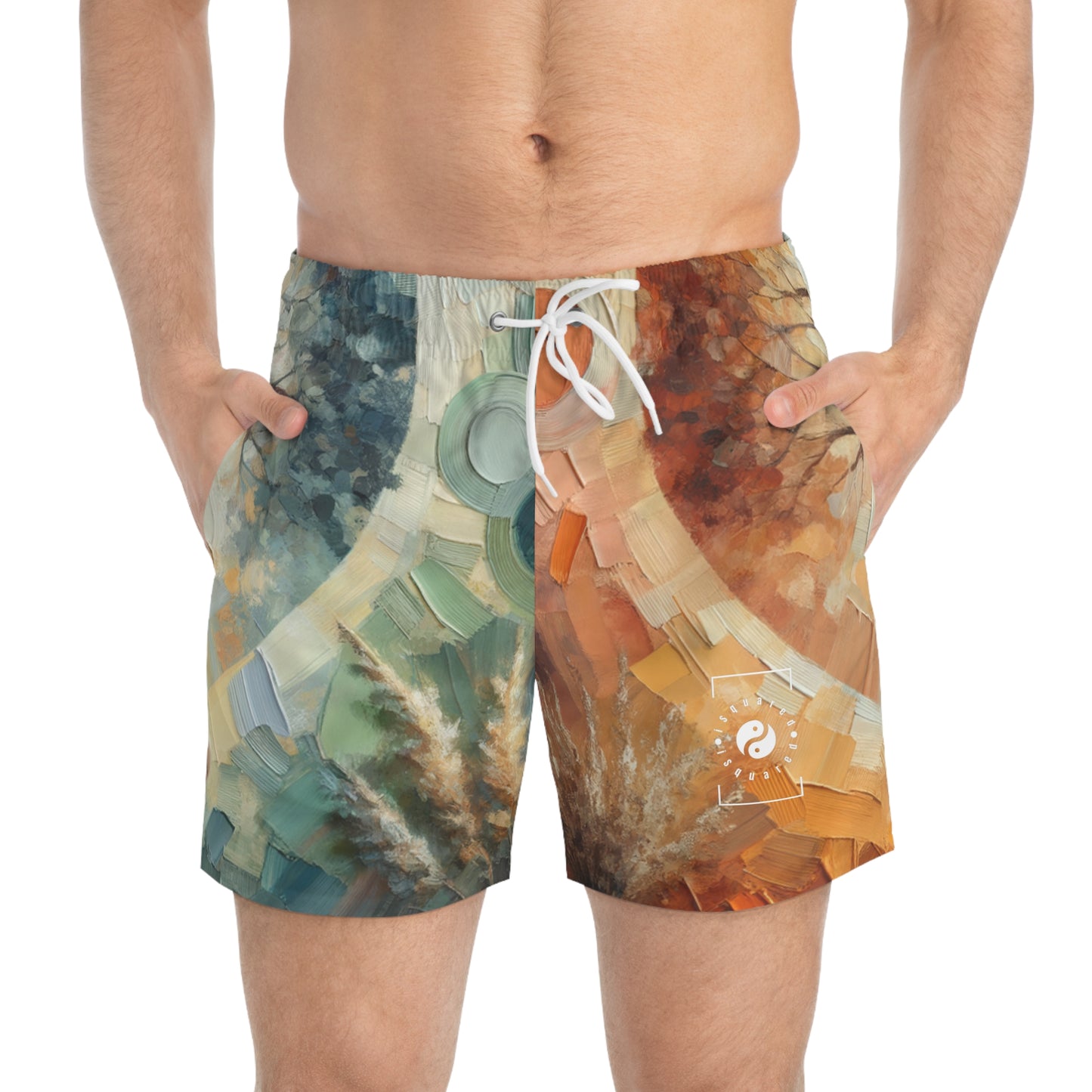 "Stability in Surrender: Vrikshasana in Harmony with Earth" - Swim Trunks for Men