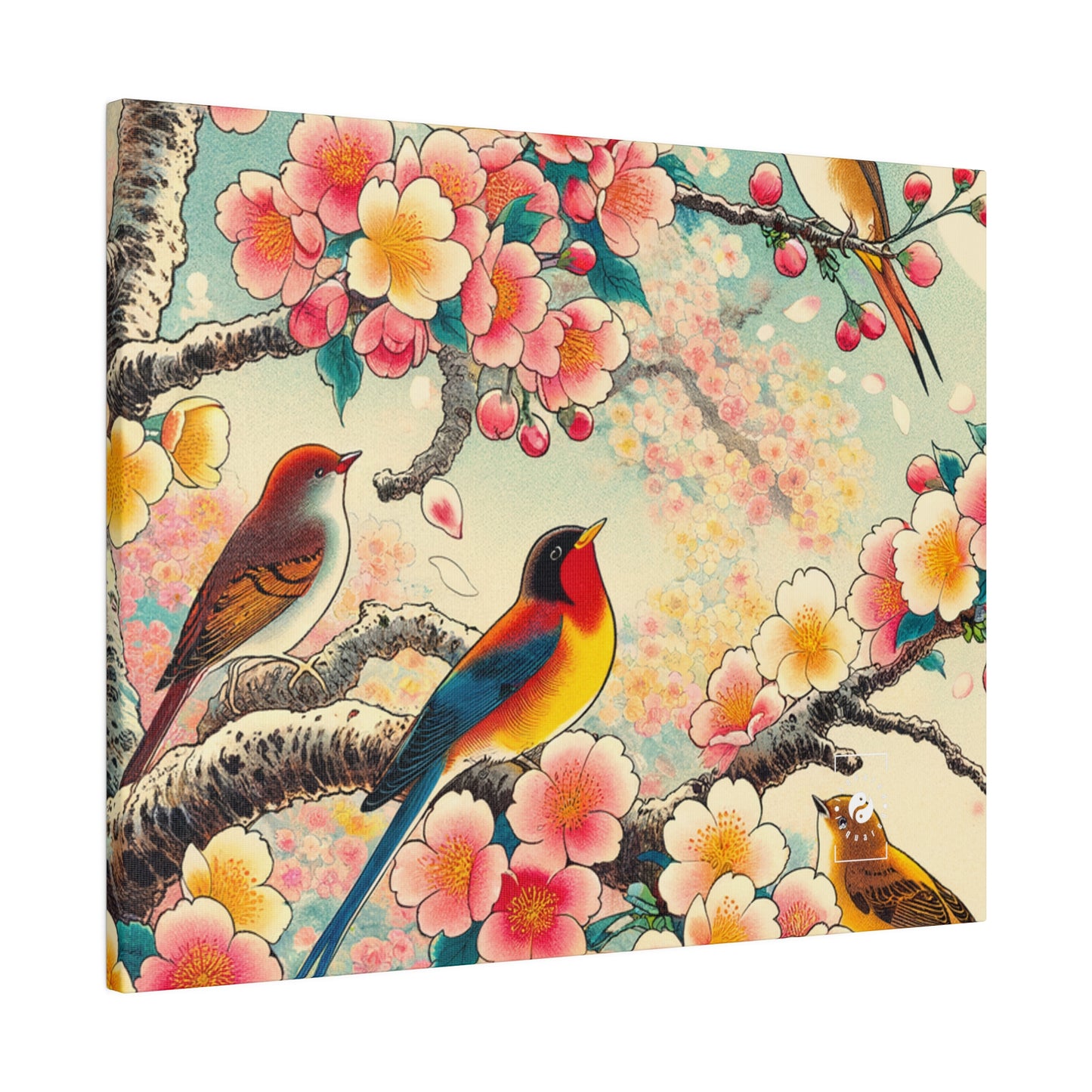 "Verdant Whispers: Sakura Chirping" - Art Print Canvas