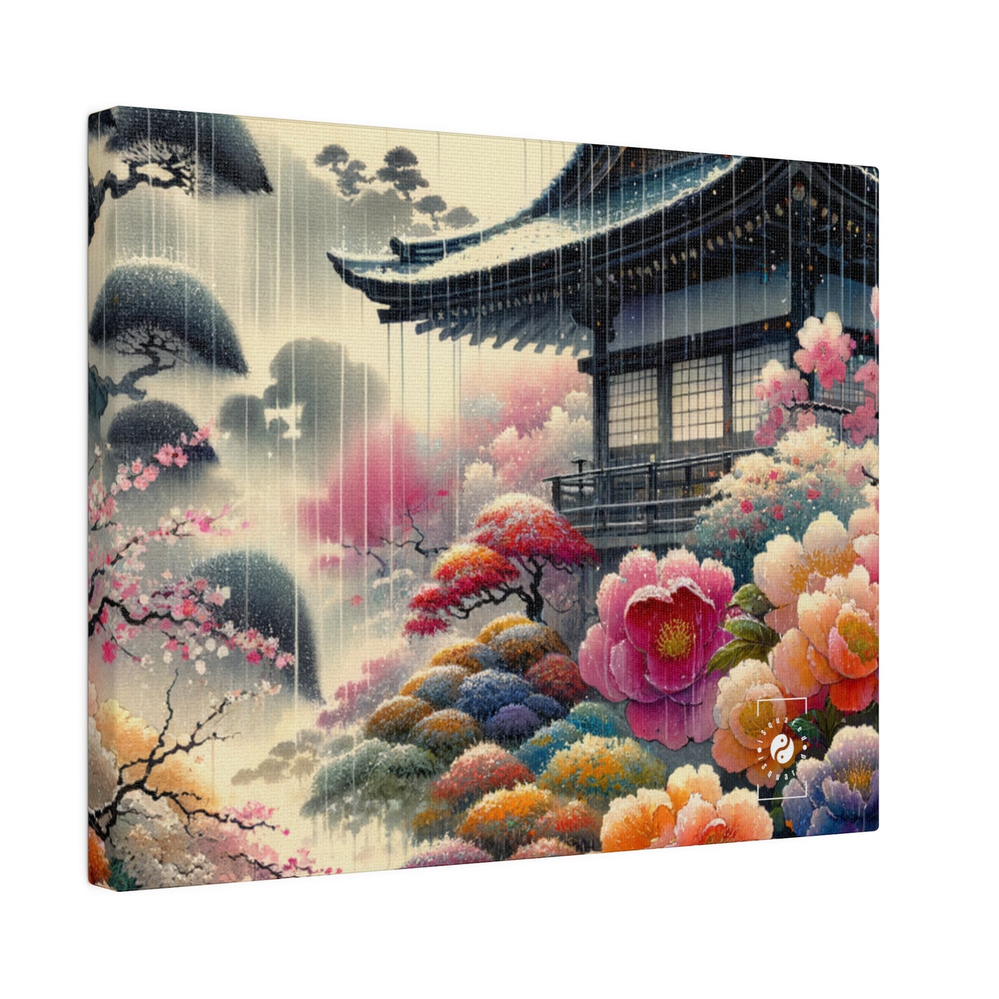 "Rain-drenched Sakura Spectrum" - Art Print Canvas