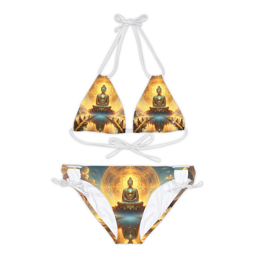 "Serenity in Transience: Illuminations of the Heart Sutra" - Lace-up Bikini Set