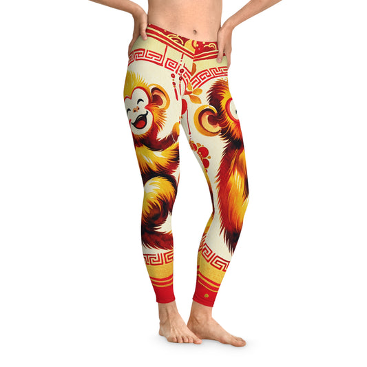 "Golden Simian Serenity in Scarlet Radiance" - Unisex Tights