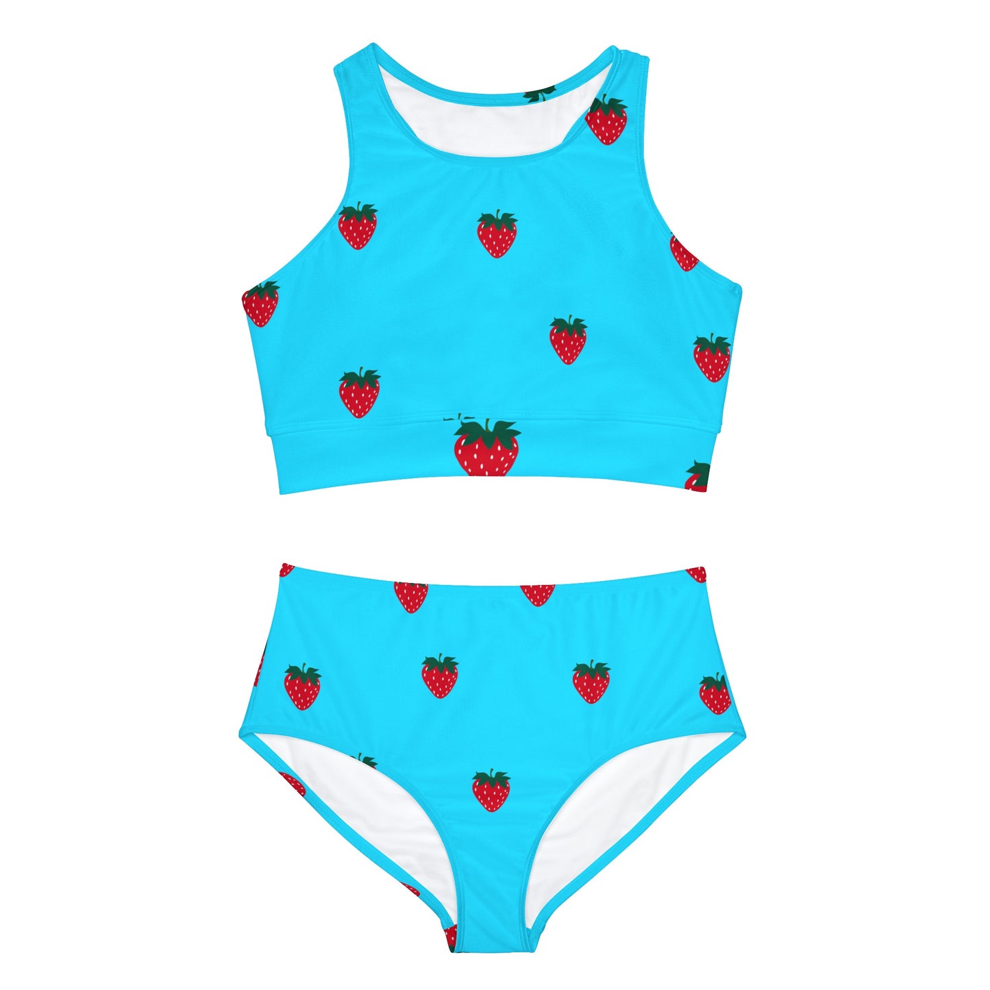 #22DEFF Light Blue + Strawberry - Hot Yoga Bikini Set