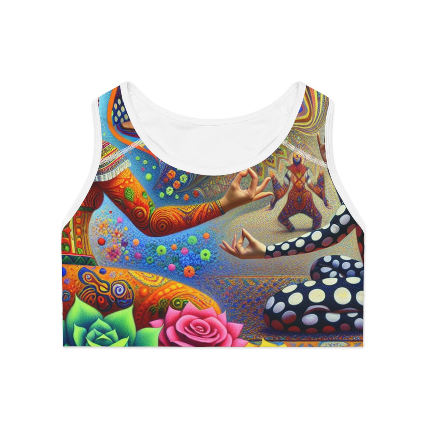 "Kahlo-Kusama Blossom Asanas: A Surreal Yoga Symphony" - High Performance Sports Bra