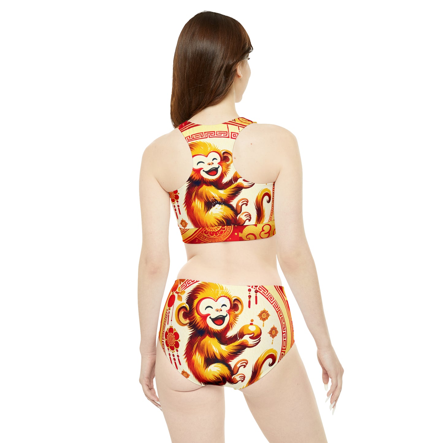 "Golden Simian Serenity in Scarlet Radiance" - Hot Yoga Bikini Set