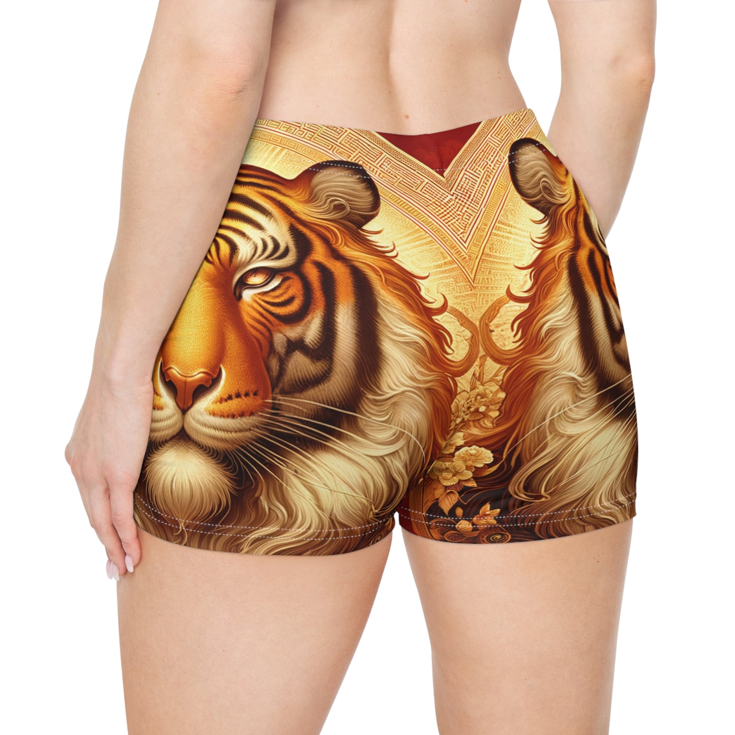 "Golden Majesty: Ascension of the Lunar Tiger" - Mini Hot Yoga Short