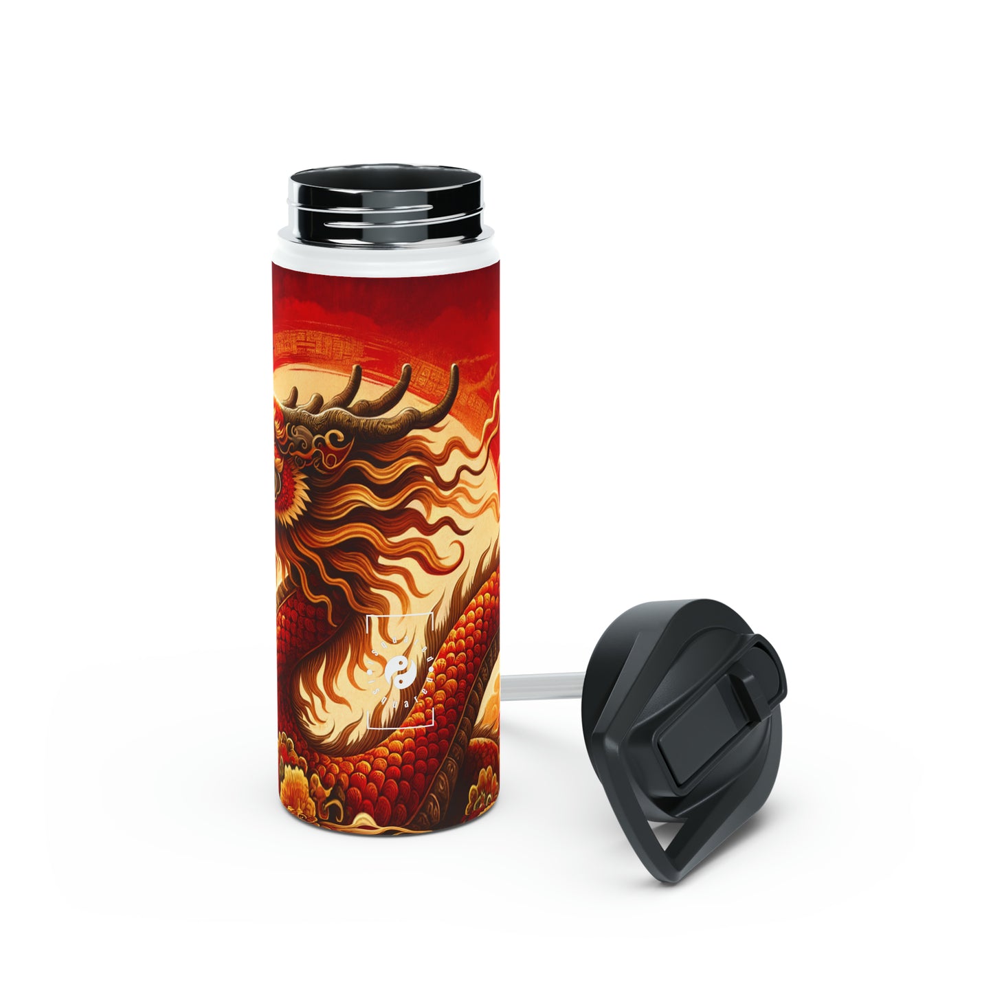 "Golden Dragon Dance in the Crimson Twilight" - Water Bottle