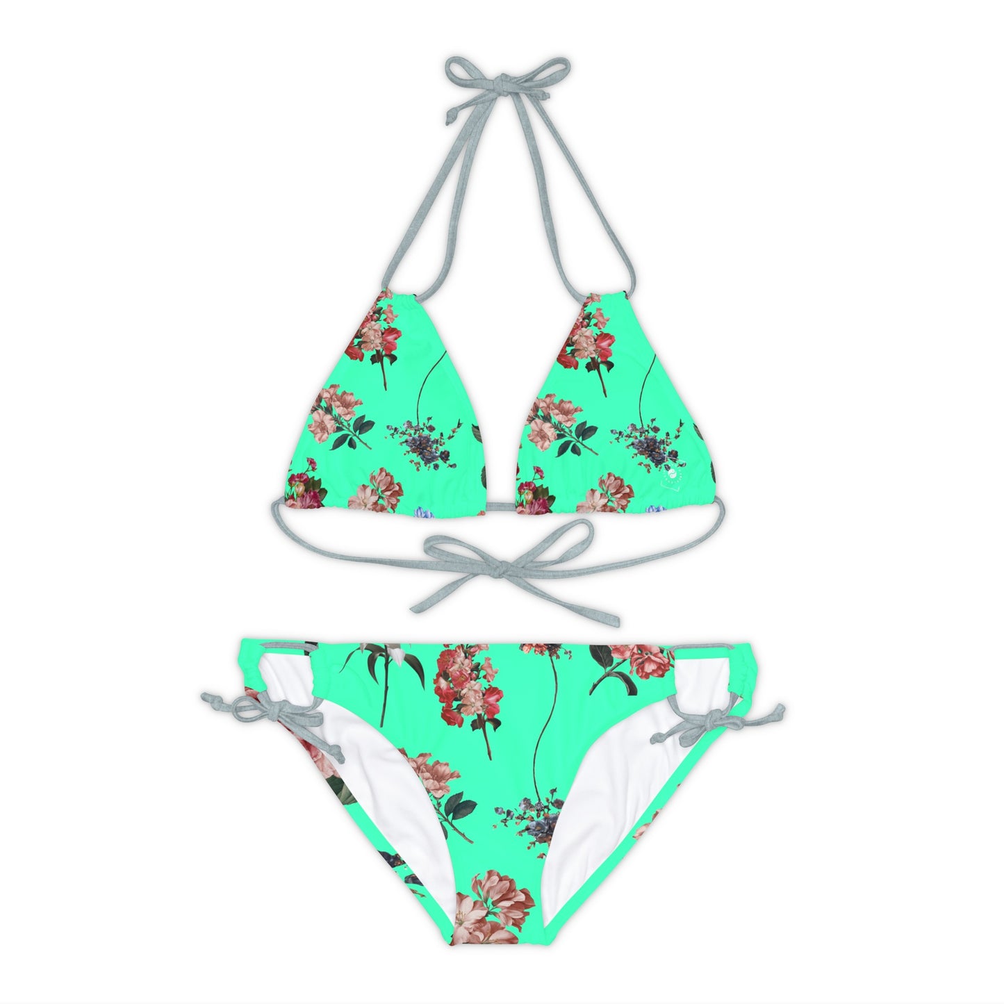 Botanicals on Turquoise - Lace-up Bikini Set