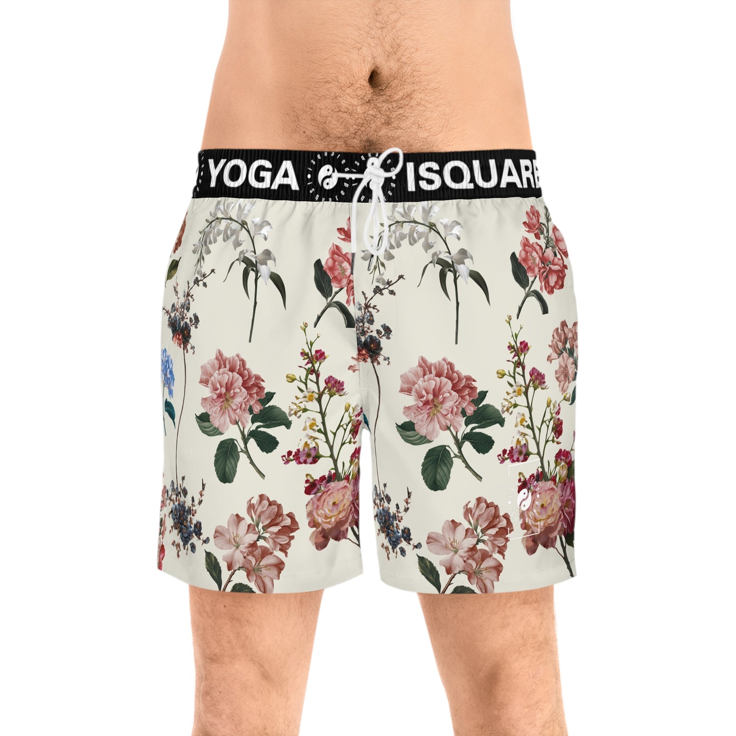 Botanicals on Beige - Swim Shorts (Mid-Length) for Men