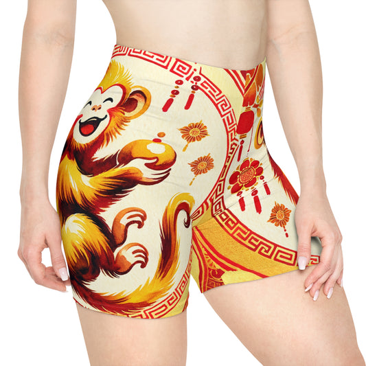 "Golden Simian Serenity in Scarlet Radiance" - Hot Yoga Short