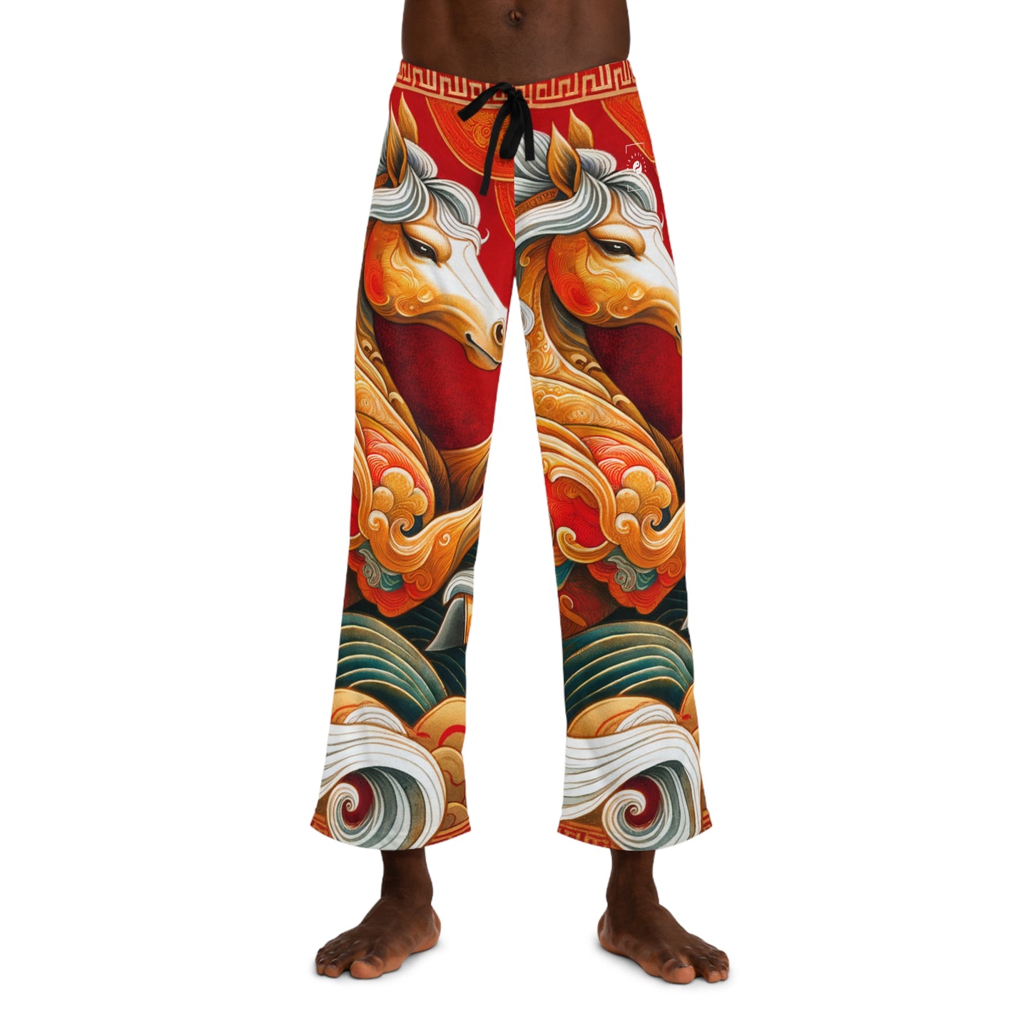 "Gold Gallop on Vermilion Vista: A Lunar New Year’s Ode" - men's Lounge Pants