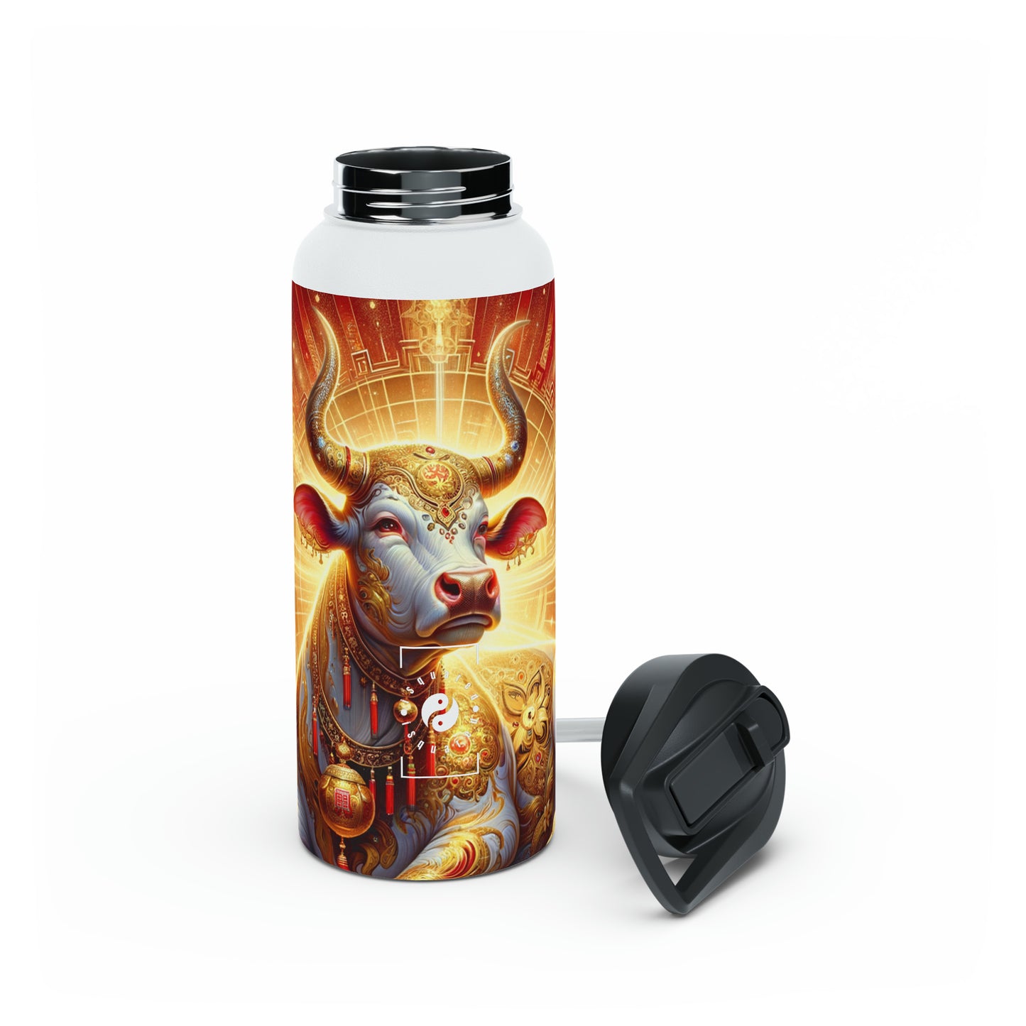 "Golden Euphoria: A Dance of the Divine Bovine" - Water Bottle