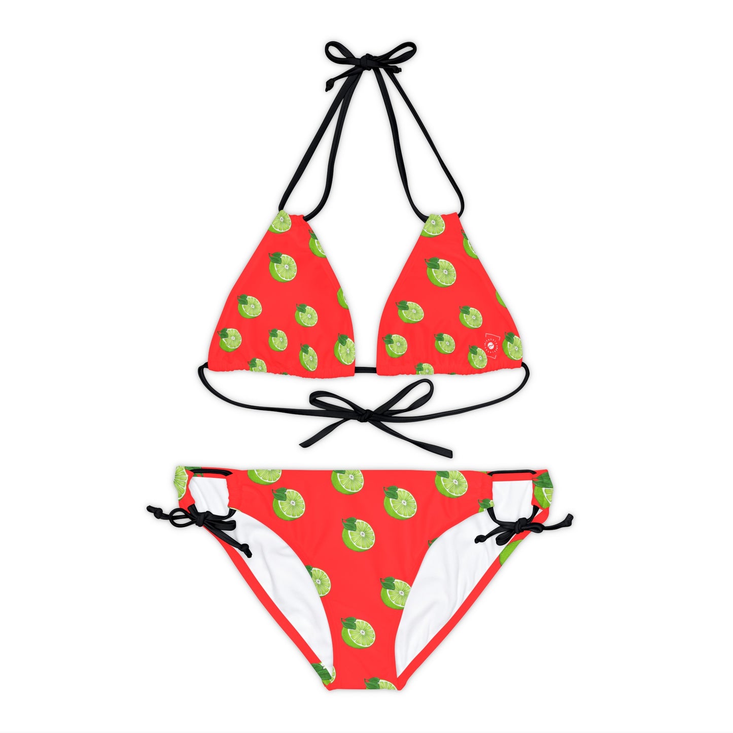 #FF3131 Orange vif + citron vert - Ensemble bikini à lacets