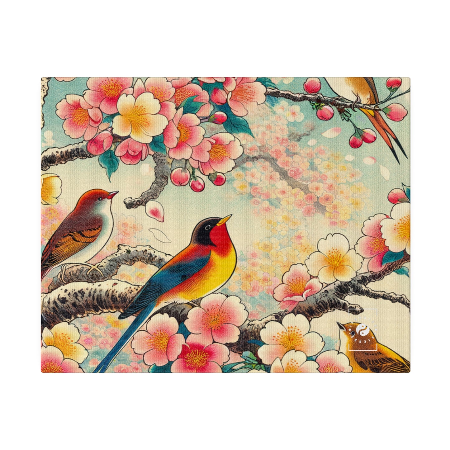 "Verdant Whispers: Sakura Chirping" - Art Print Canvas