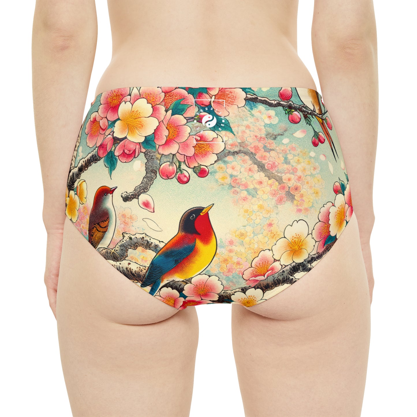 "Verdant Whispers: Sakura Chirping" - High Waisted Bikini Bottom