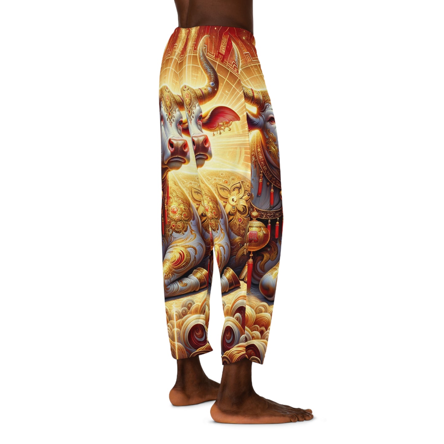 "Golden Euphoria: A Dance of the Divine Bovine" - men's Lounge Pants