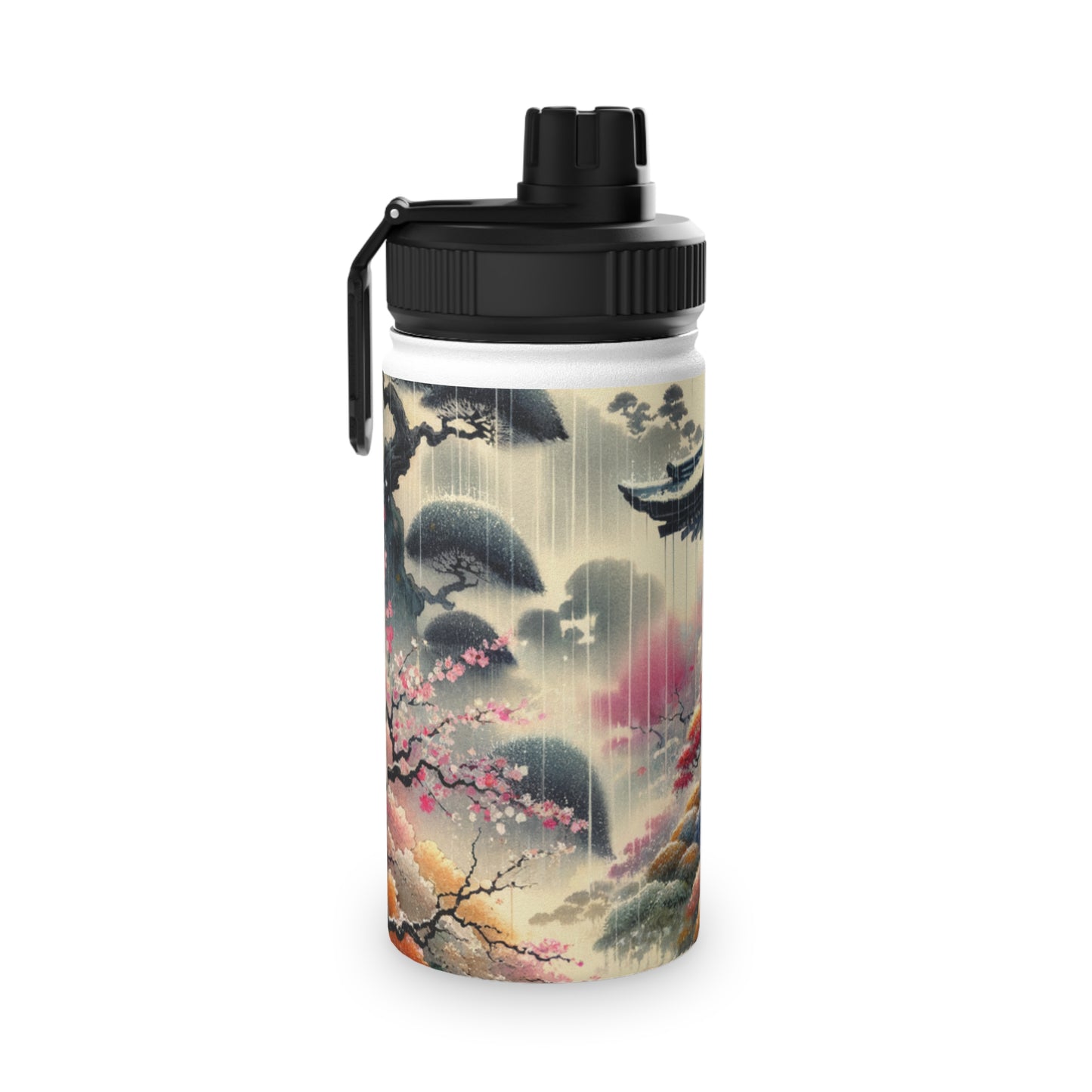 "Rain-drenched Sakura Spectrum" - Sports Water Bottle