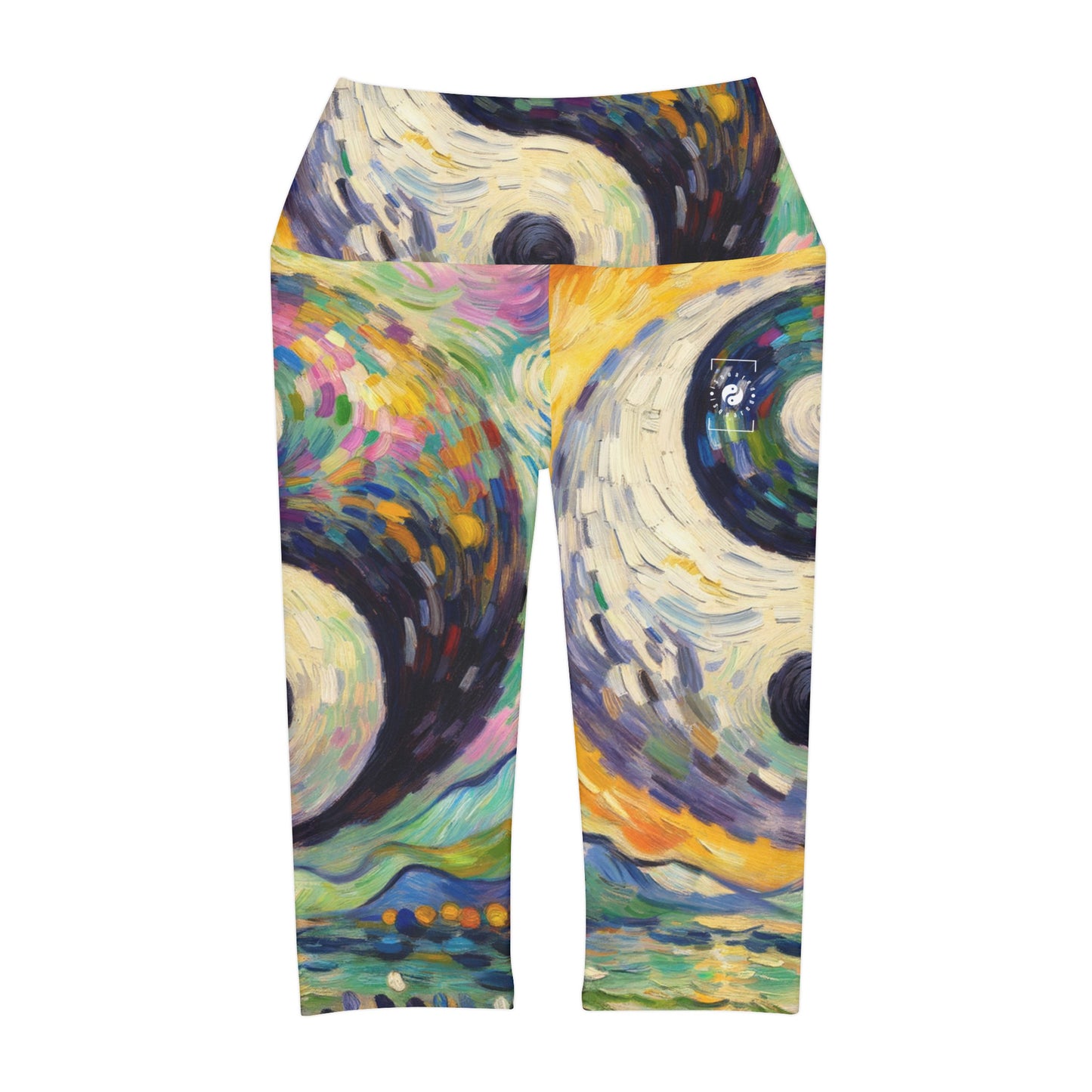 "Spectral Duality: An Impressionist Balance" - High Waisted Capri Leggings