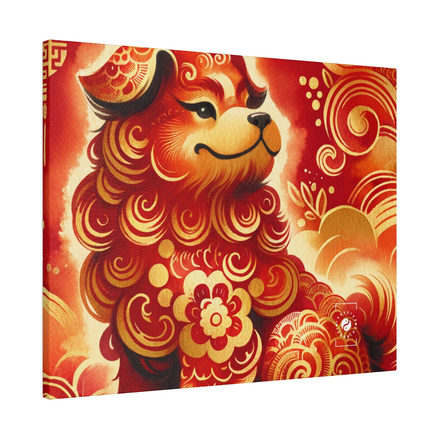 "Golden Canine Emissary on Crimson Tide: A Chinese New Year Odyssey" - Art Print Canvas