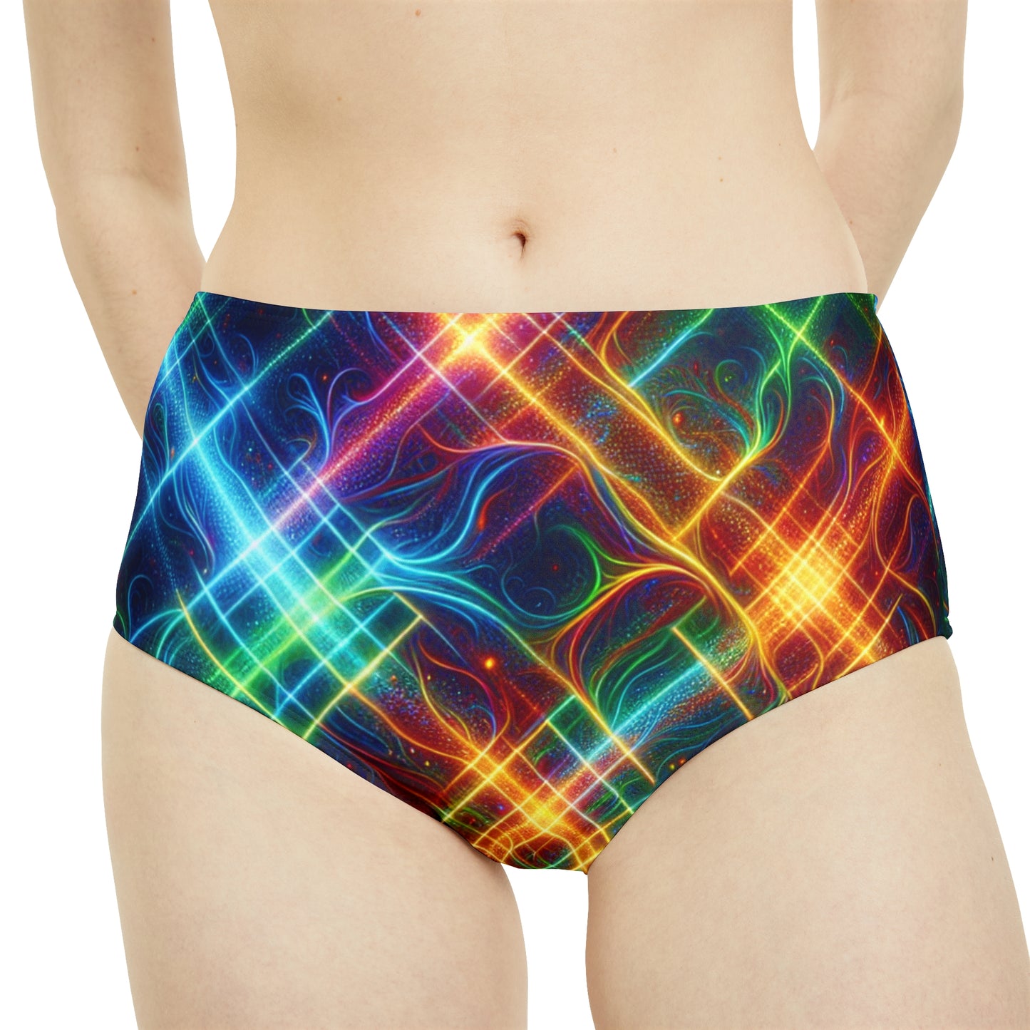 "Neon Plaid Luminosity Matrix" - Bas de bikini taille haute