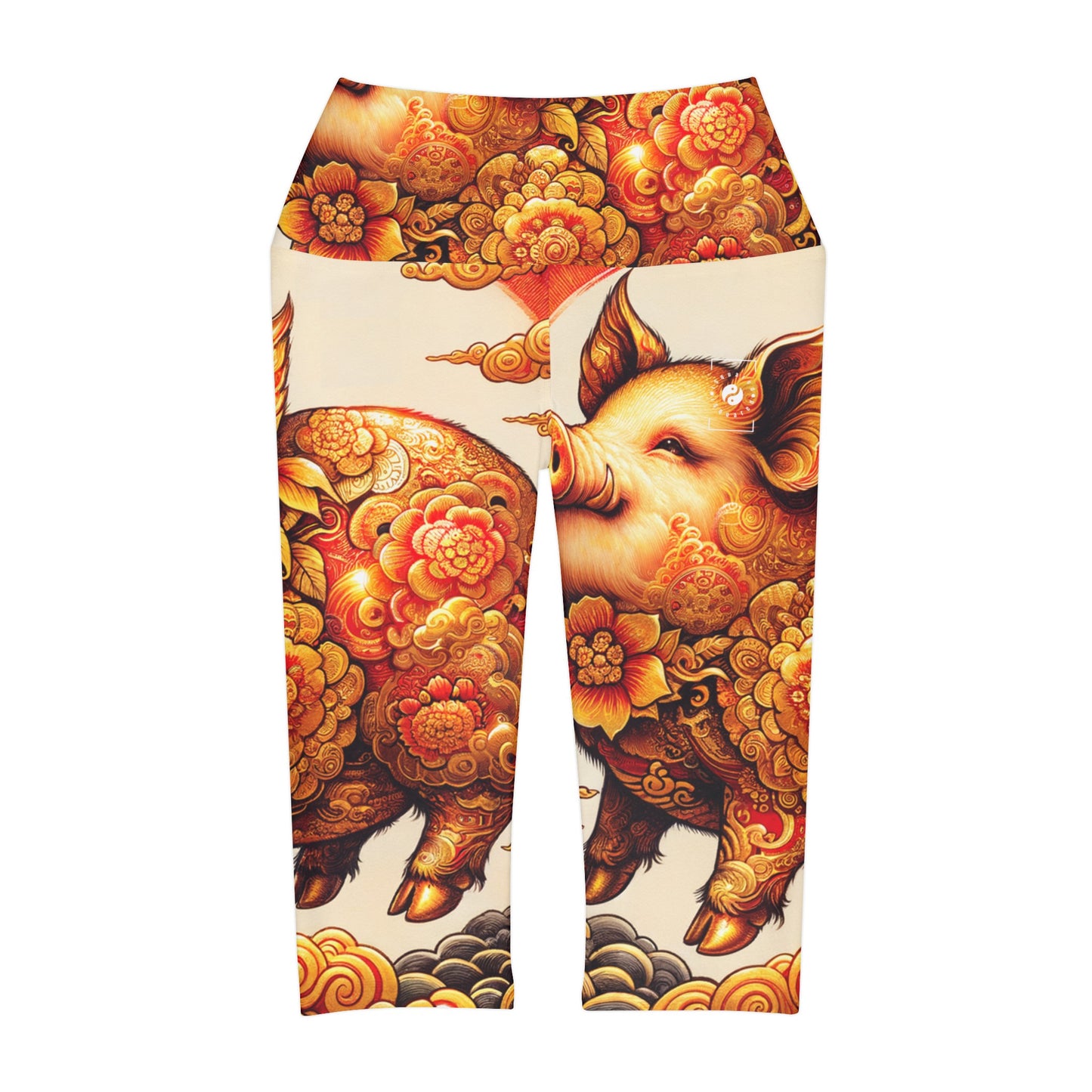 "Golden Prosperity: The Divine Swine Celebration" - High Waisted Capri Leggings