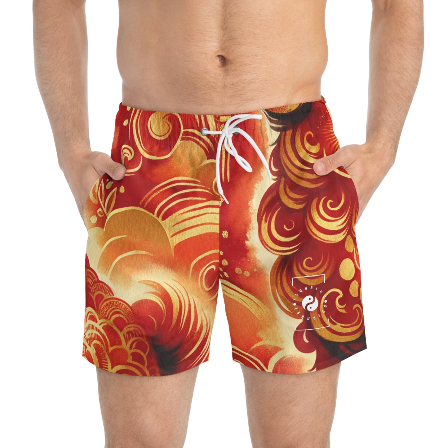 "Golden Canine Emissary on Crimson Tide: A Chinese New Year Odyssey" - Swim Trunks for Men