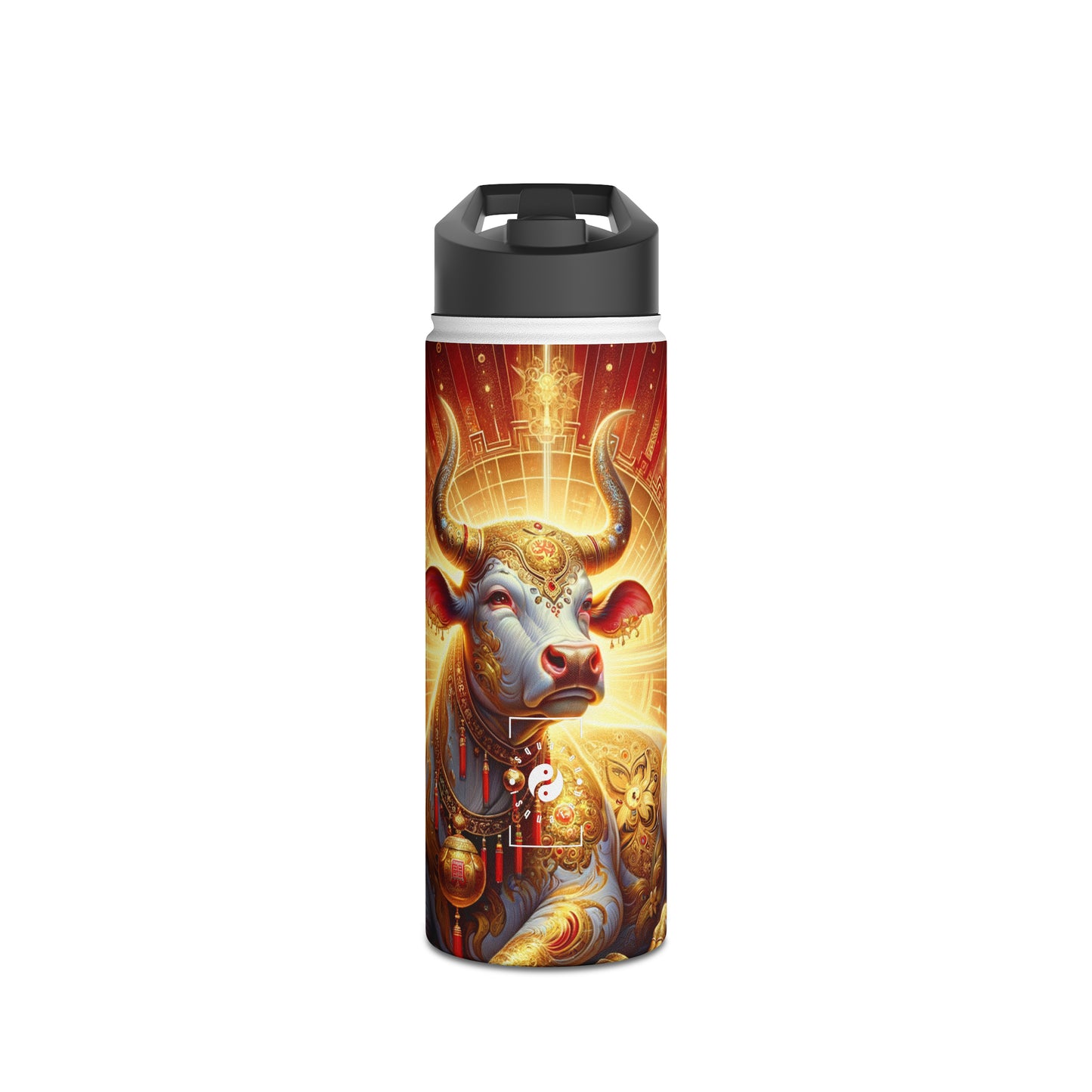 "Golden Euphoria: A Dance of the Divine Bovine" - Water Bottle