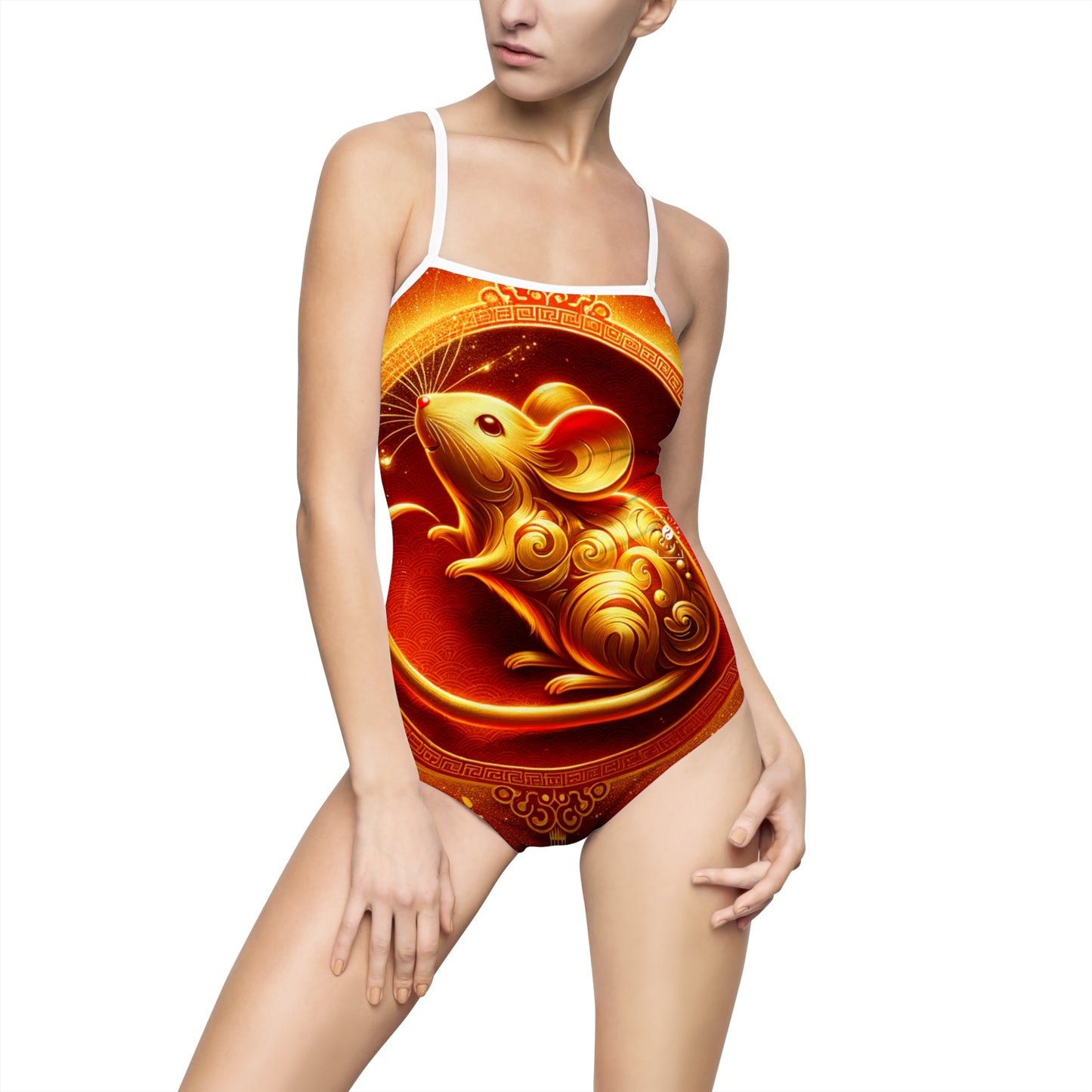 "Golden Emissary: A Lunar New Year's Tribute" - Openback Swimsuit