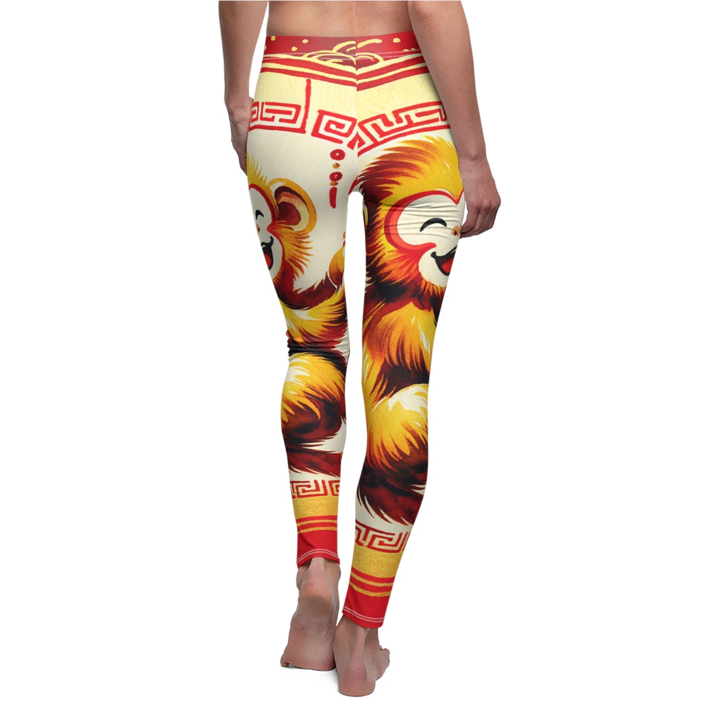 "Golden Simian Serenity in Scarlet Radiance" - Casual Leggings