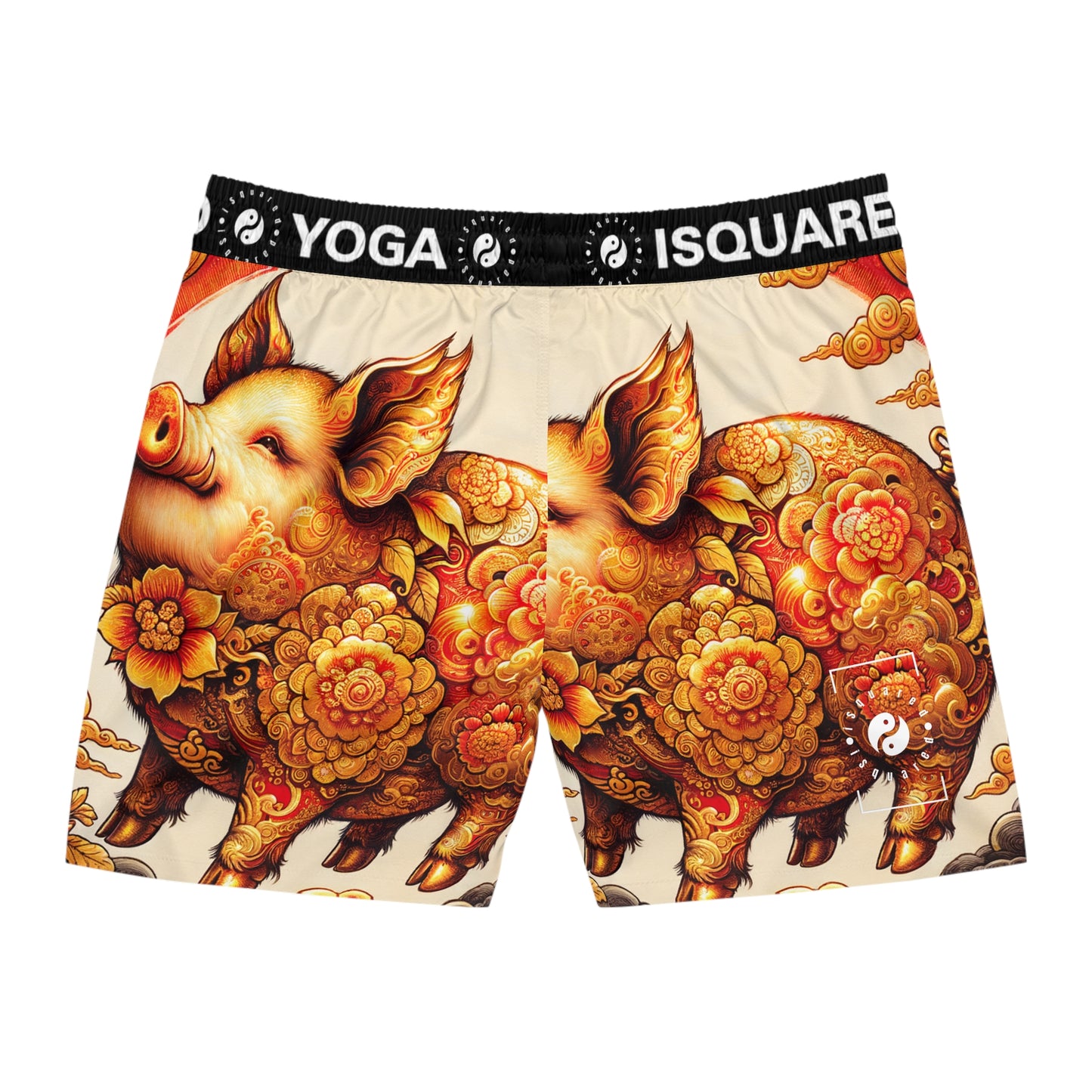 "Golden Prosperity: The Divine Swine Celebration" - Swim Shorts (Mid-Length) for Men