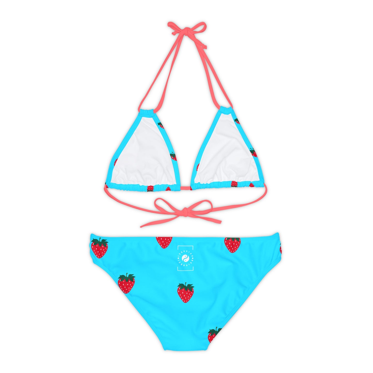 #22DEFF Light Blue + Strawberry - Lace-up Bikini Set