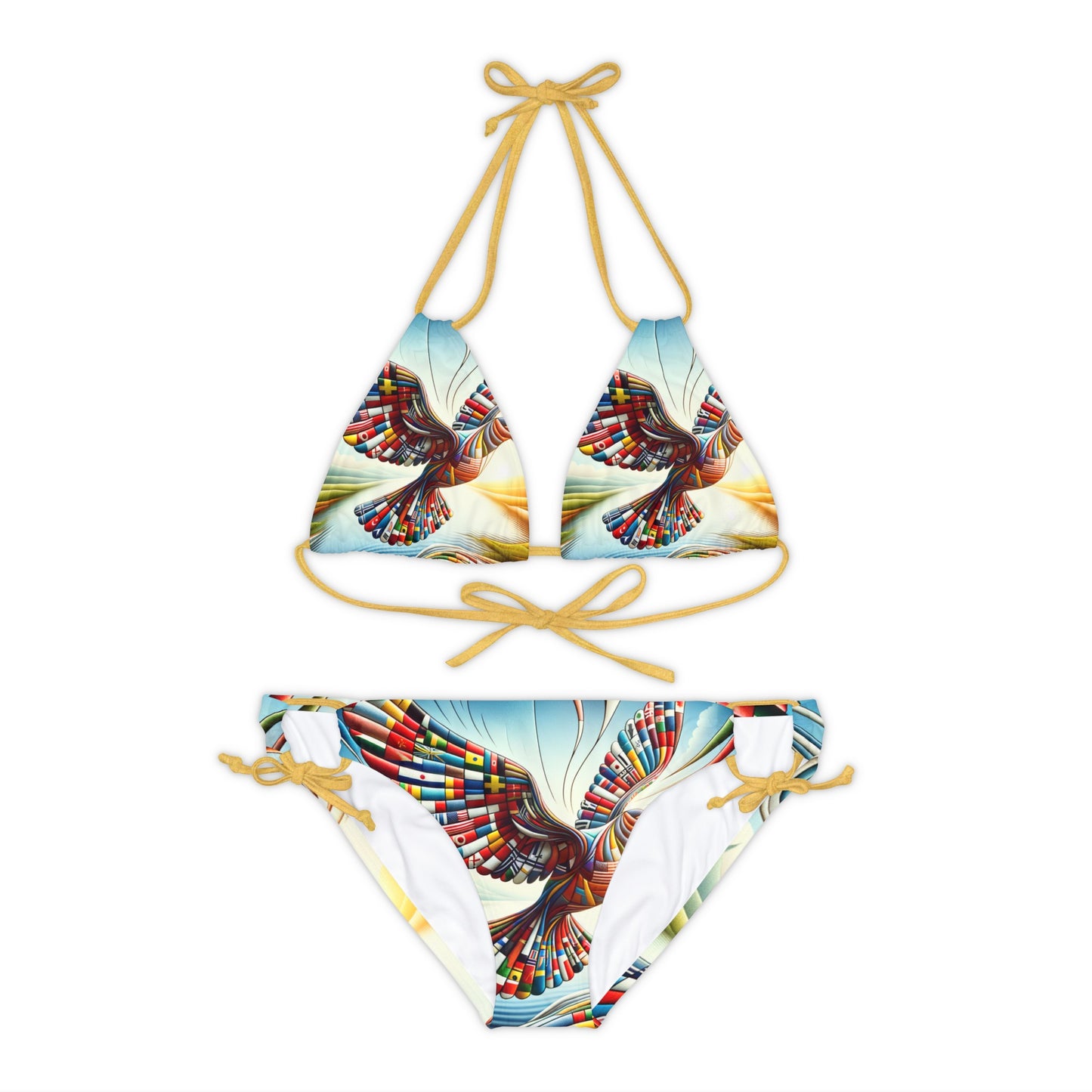 "Global Tapestry of Tranquility" - Lace-up Bikini Set