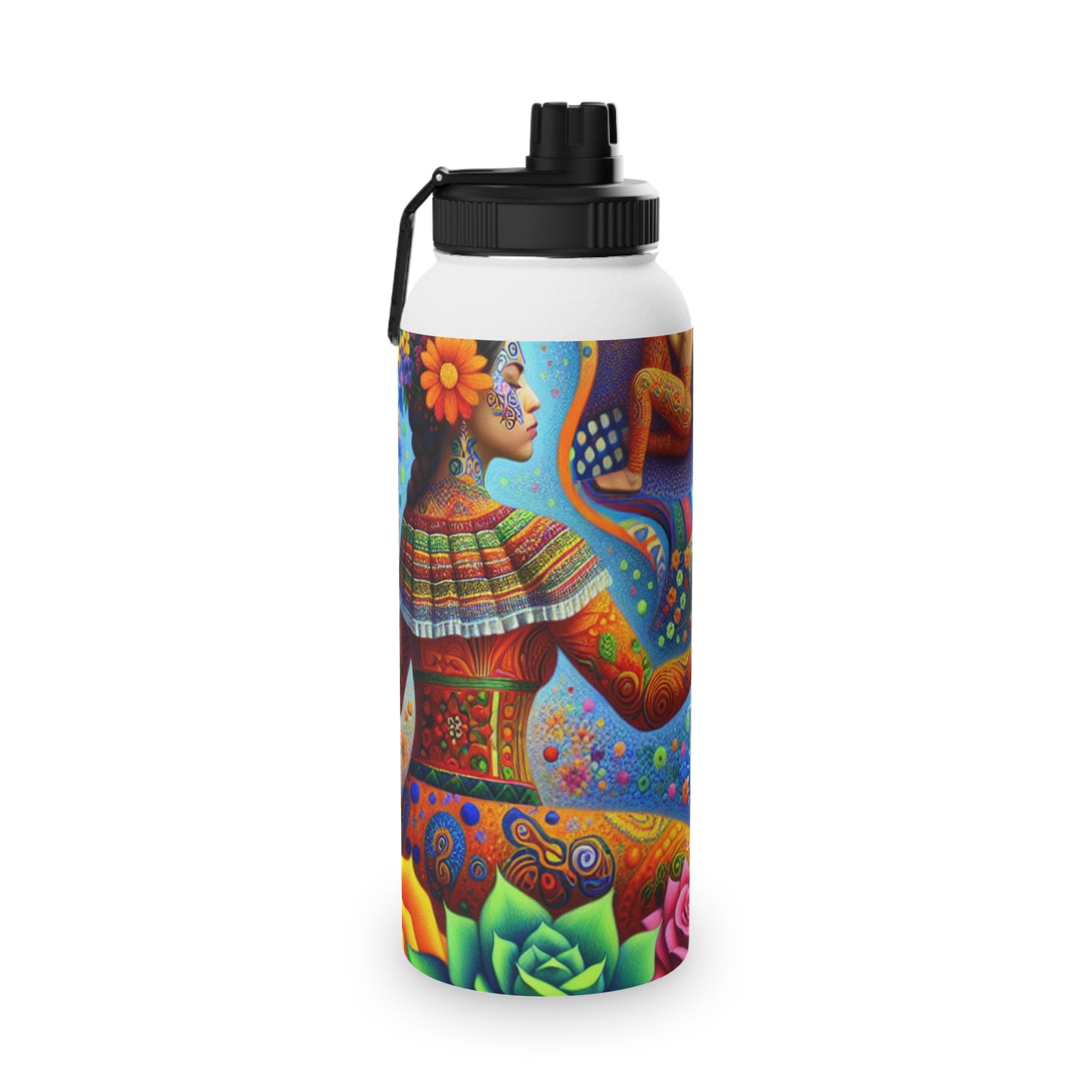 "Kahlo-Kusama Blossom Asanas: A Surreal Yoga Symphony" - Sports Water Bottle