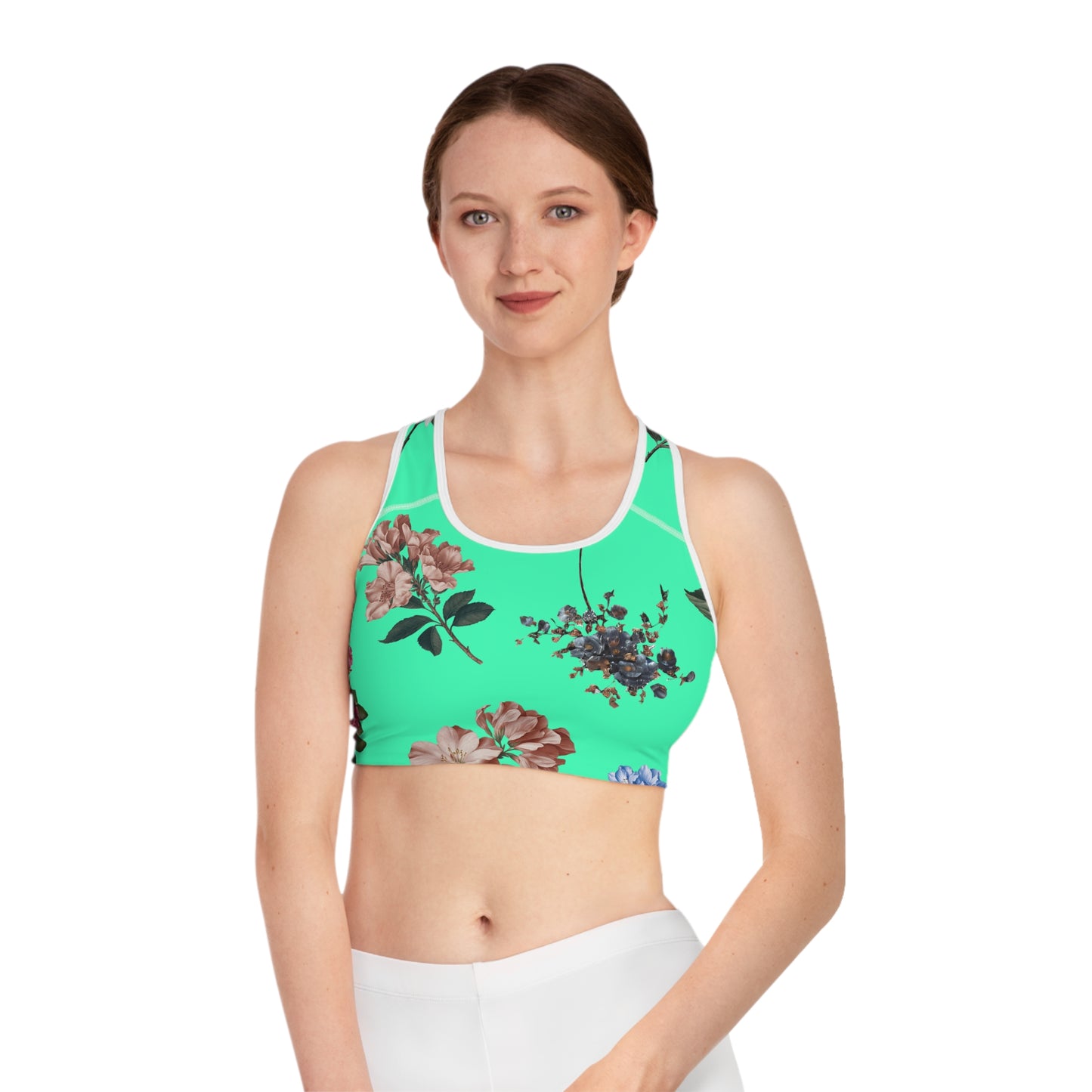 Botanicals on Turquoise - High Performance Sports Bra