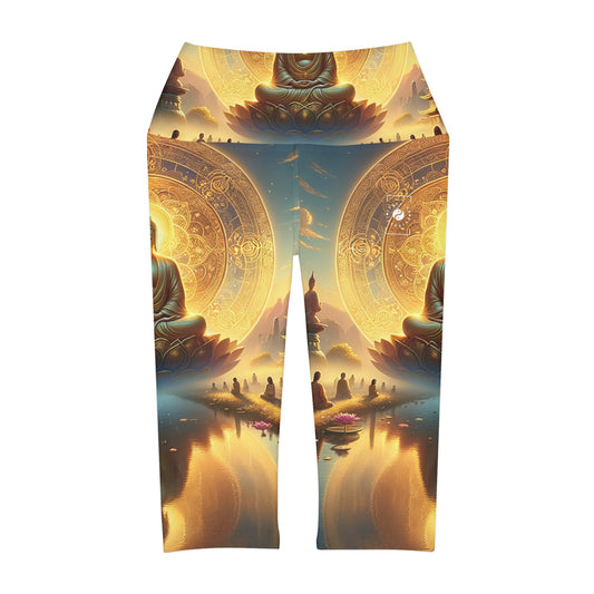 "Serenity in Transience: Illuminations of the Heart Sutra" - High Waisted Capri Leggings
