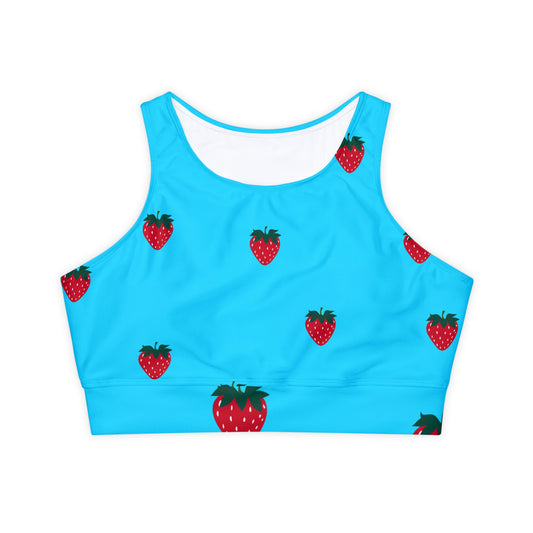 #22DEFF Light Blue + Strawberry - Lined & Padded Sports Bra
