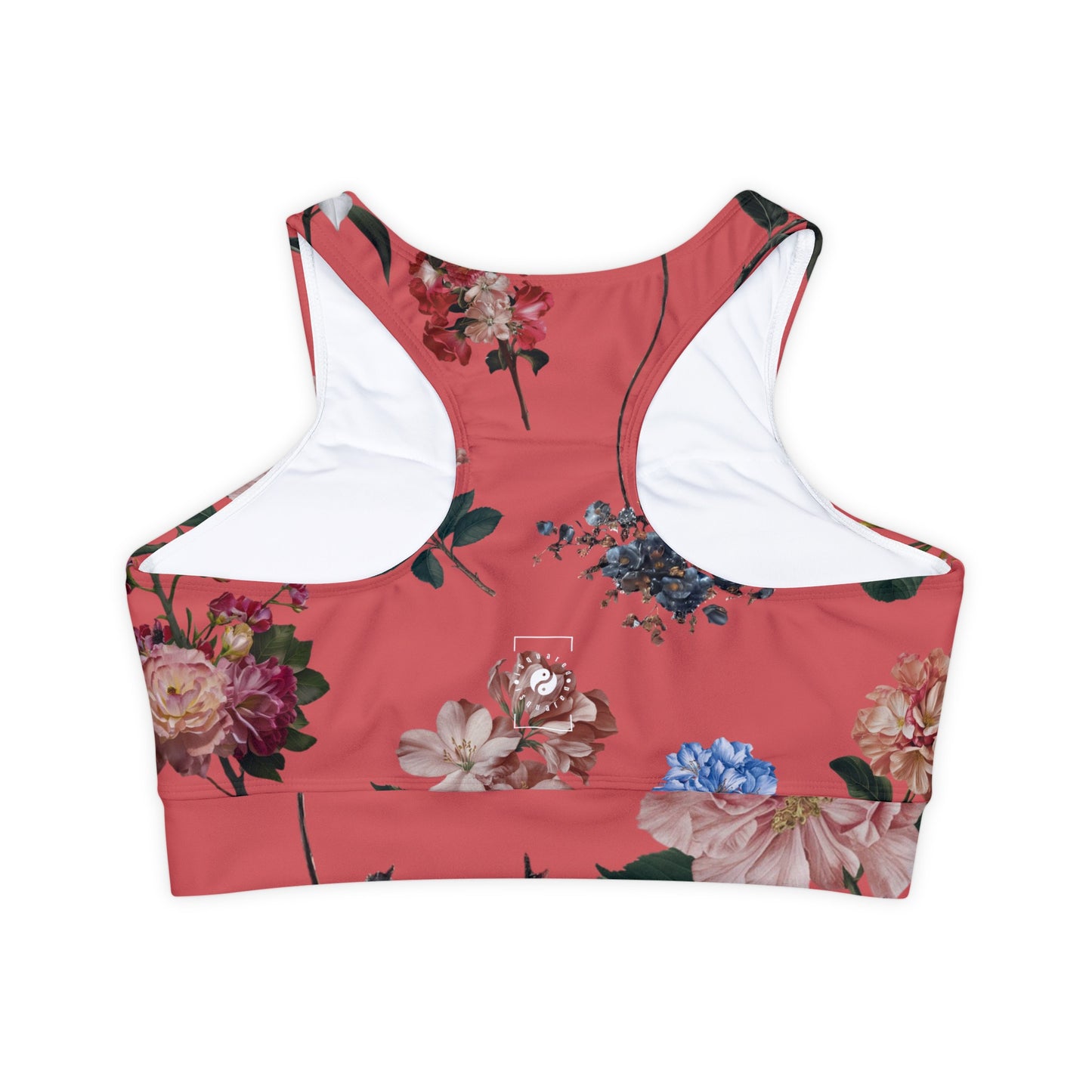 Botanicals on Coral - Lined & Padded Sports Bra