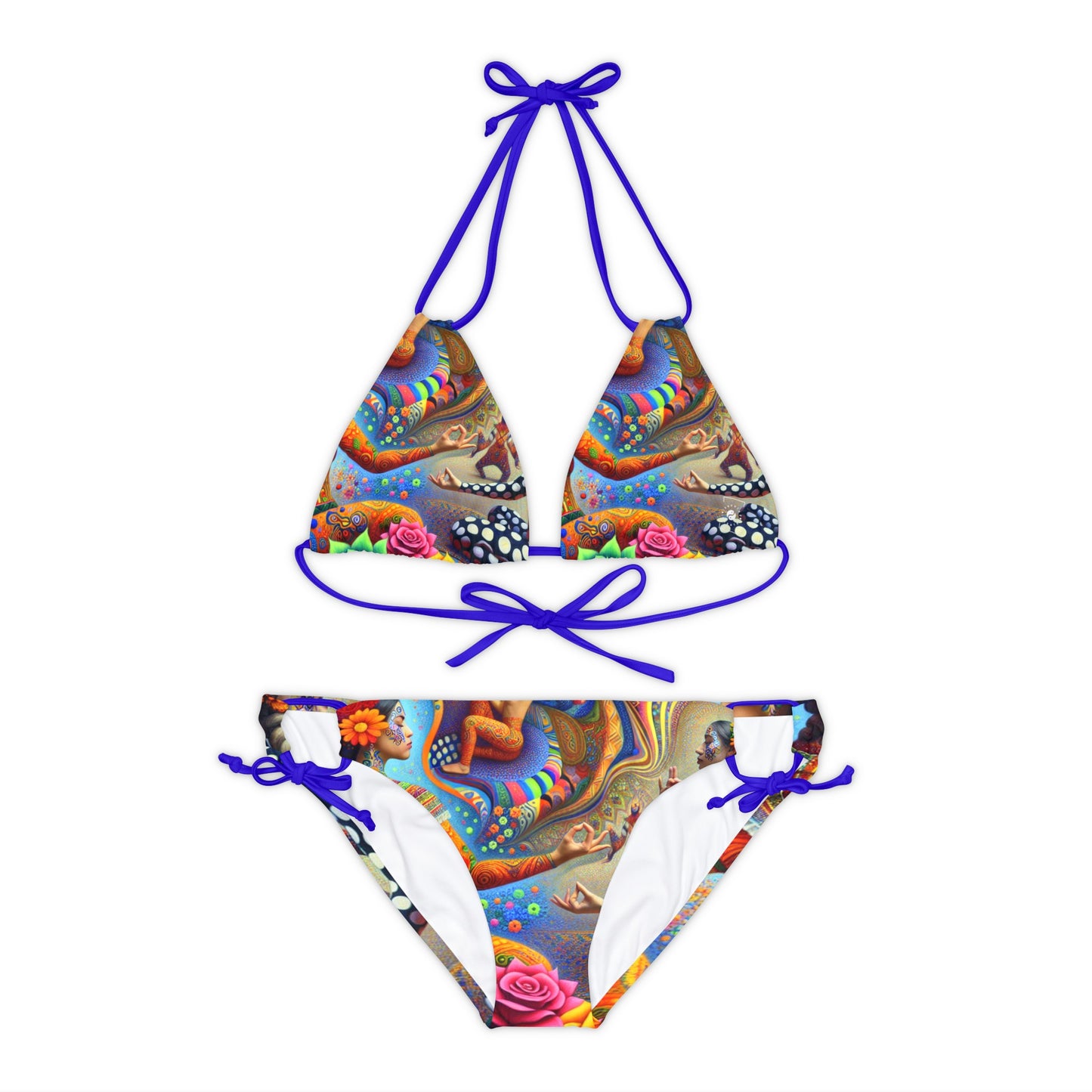 "Kahlo-Kusama Blossom Asanas: A Surreal Yoga Symphony" - Lace-up Bikini Set