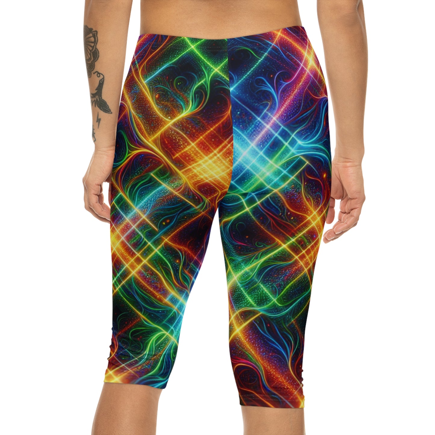 "Neon Plaid Luminosity Matrix" - Capri Shorts