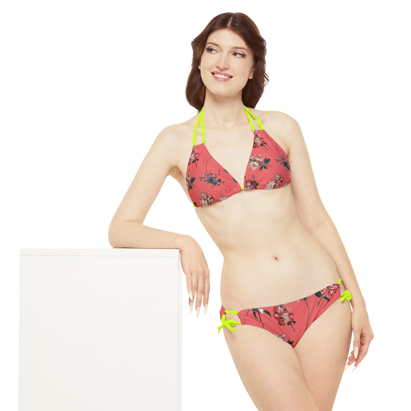 Botanicals on Coral - Lace-up Bikini Set